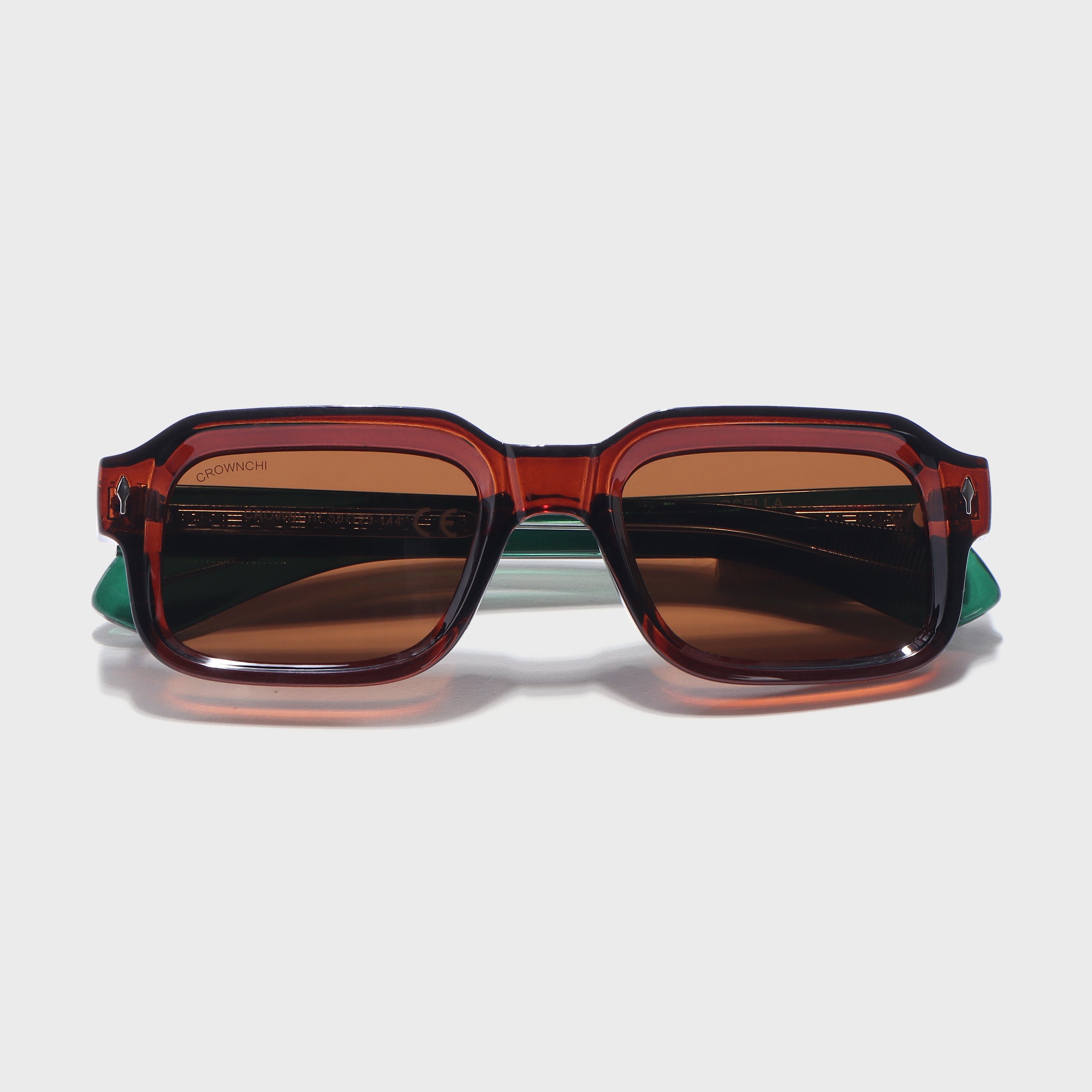 Crownchi Marsella Green Brown Square Sunglasses