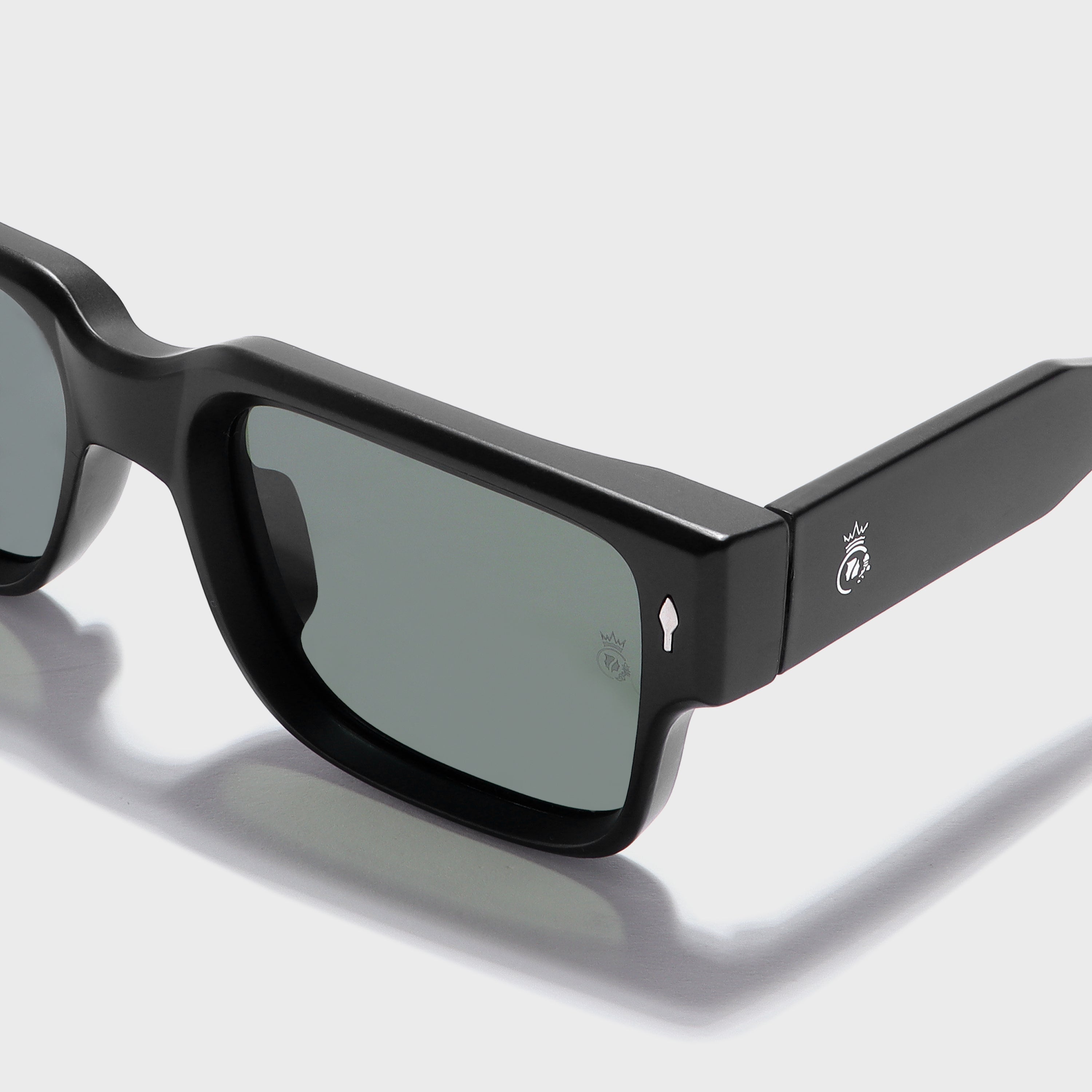 Crownchi Gentleman Black Green Square Sunglasses