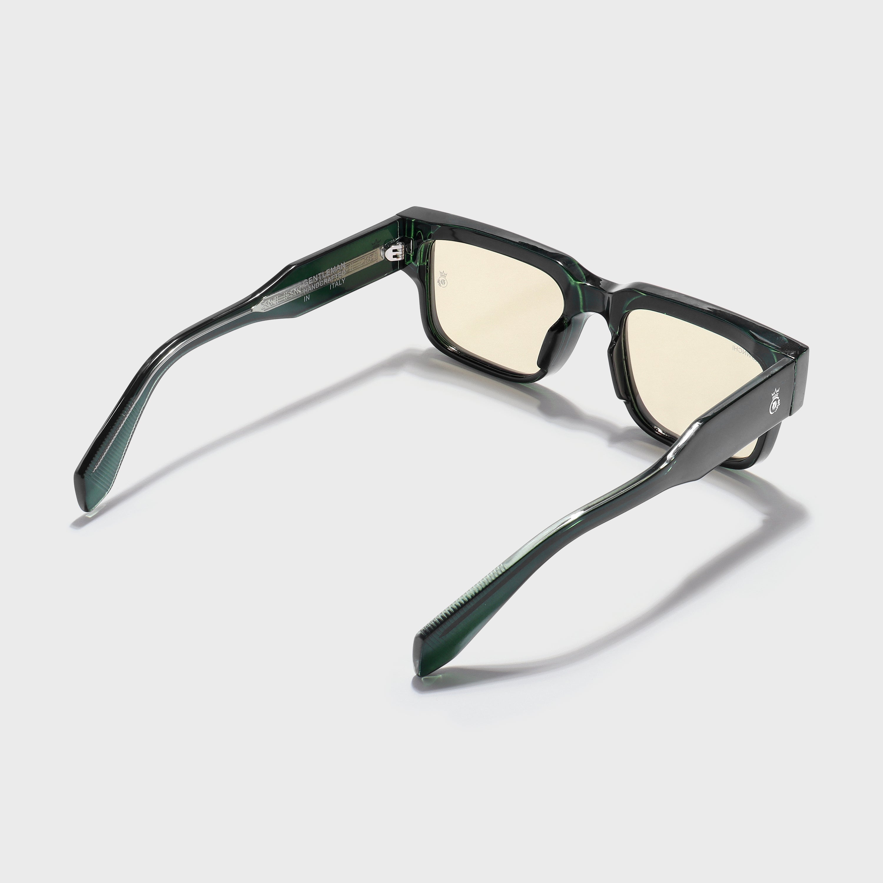 Crownchi Gentleman Green Yellow Square Sunglasses