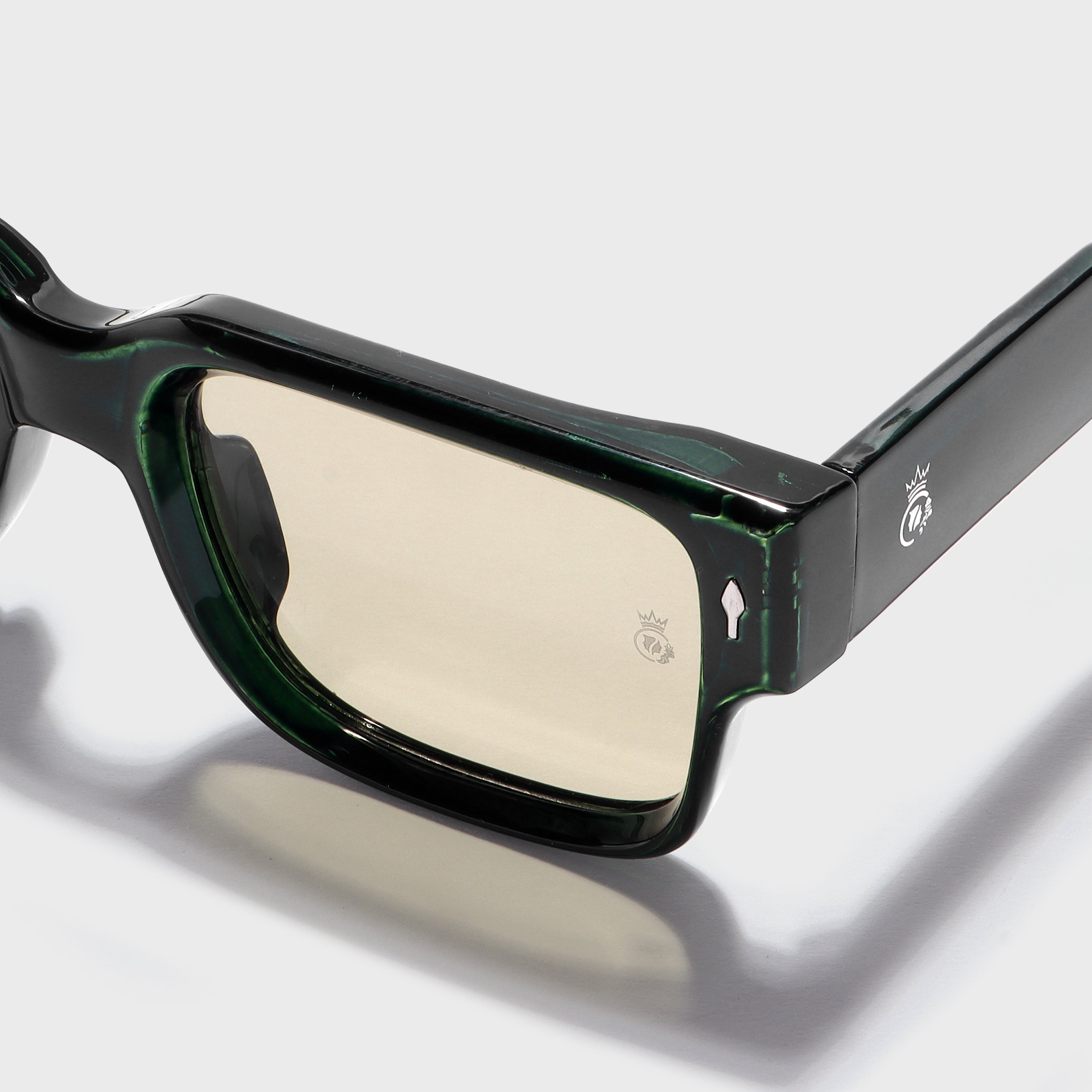 Crownchi Gentleman Green Yellow Square Sunglasses