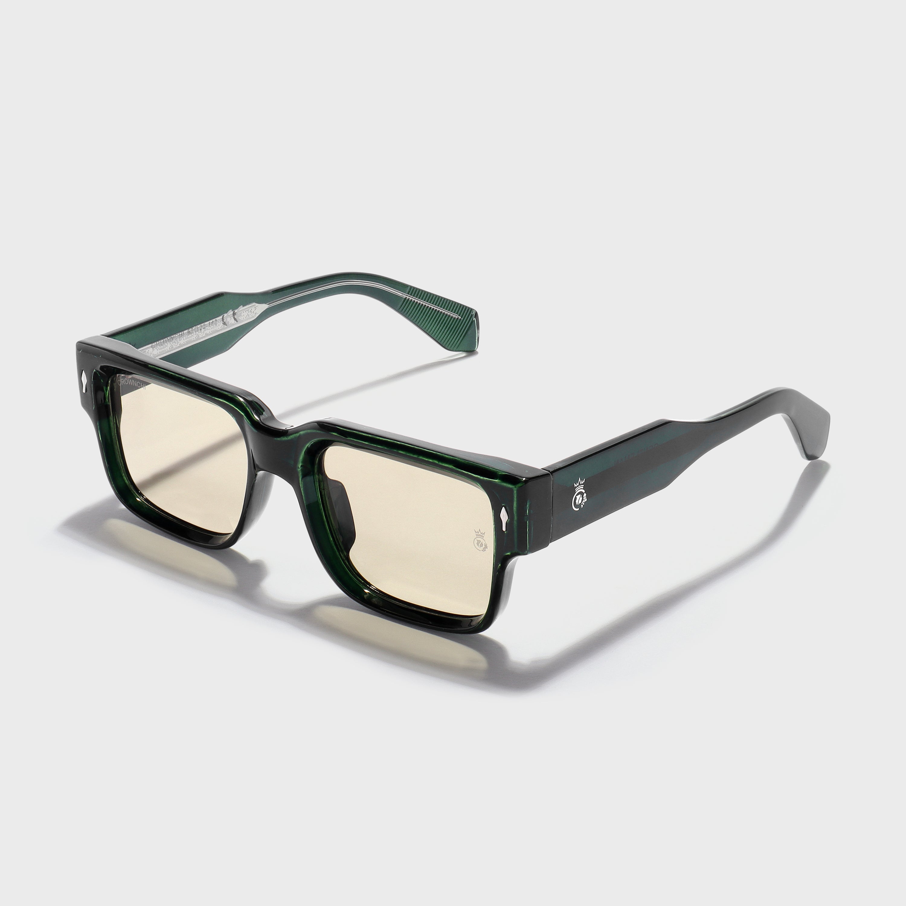 Crownchi Gentleman Green Yellow Square Sunglasses