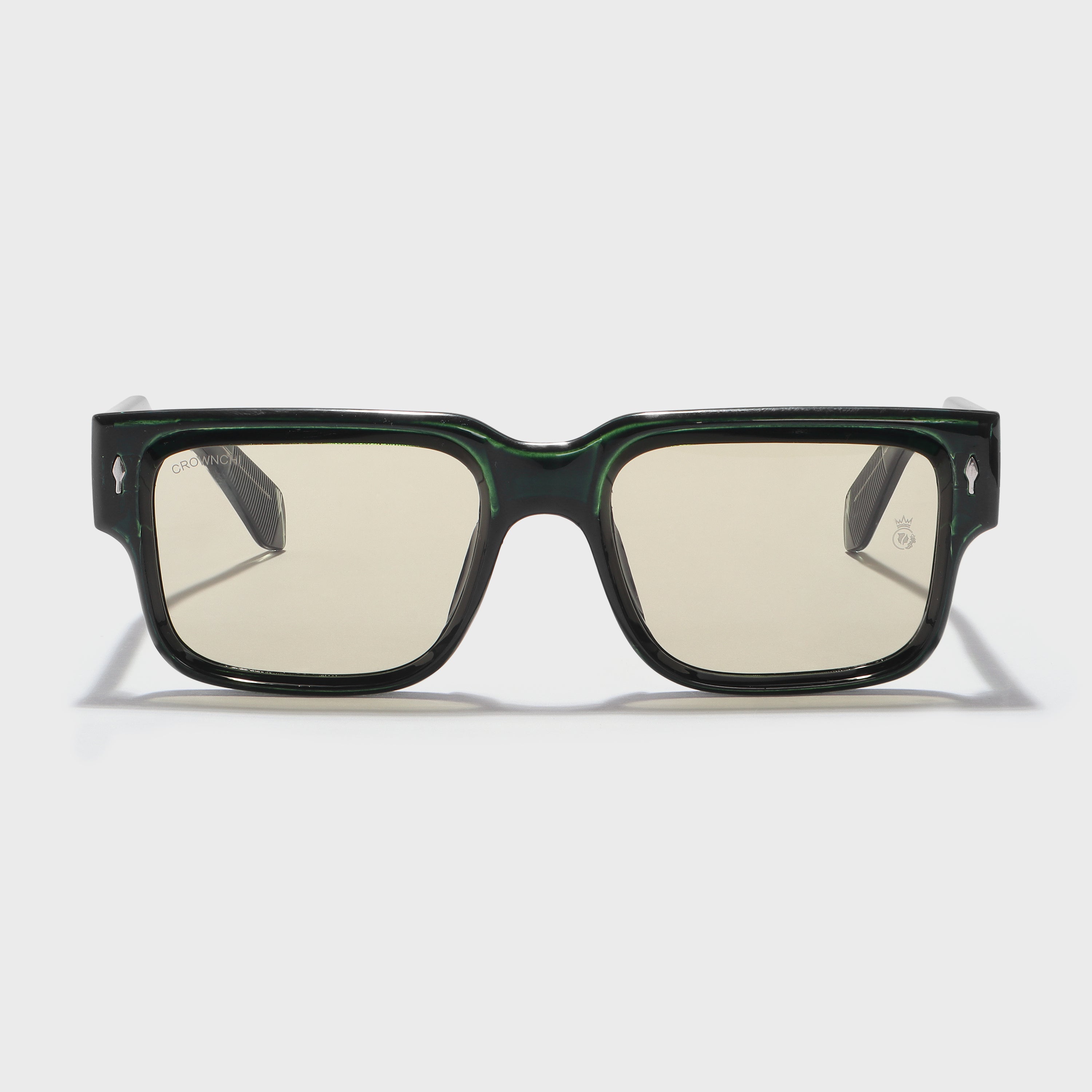 Crownchi Gentleman Green Yellow Square Sunglasses