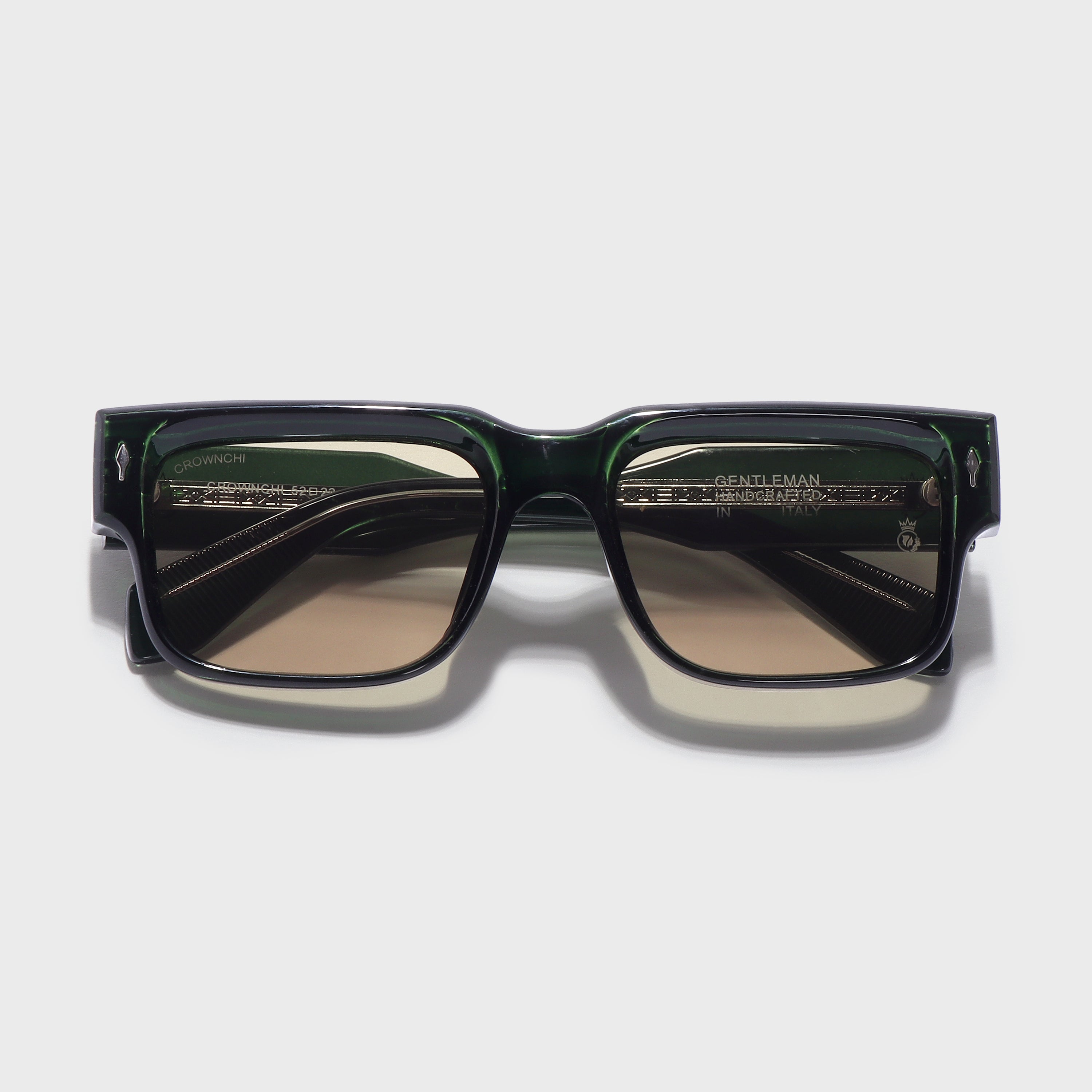 Crownchi Gentleman Green Yellow Square Sunglasses