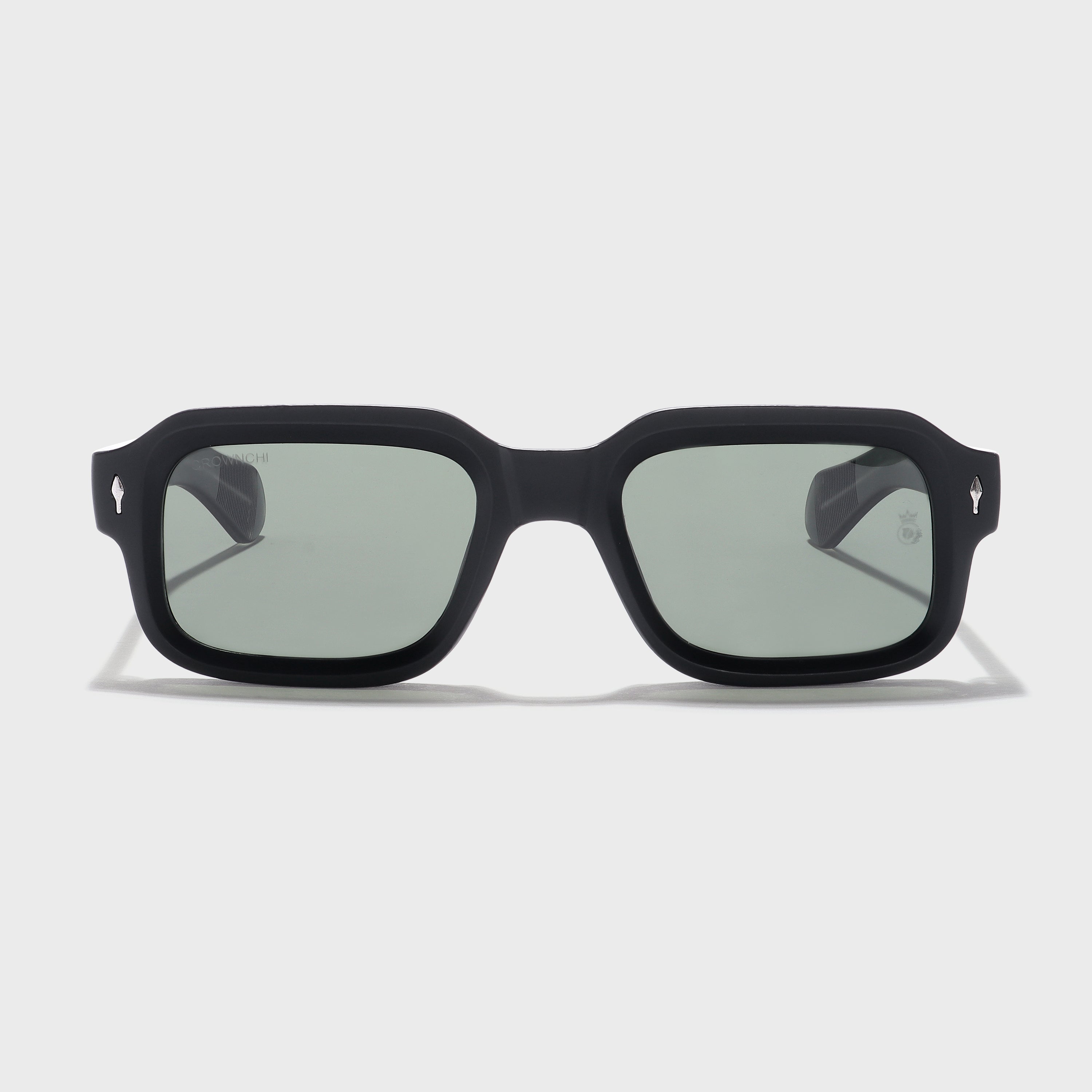Crownchi Marsella Black Green Square Sunglasses