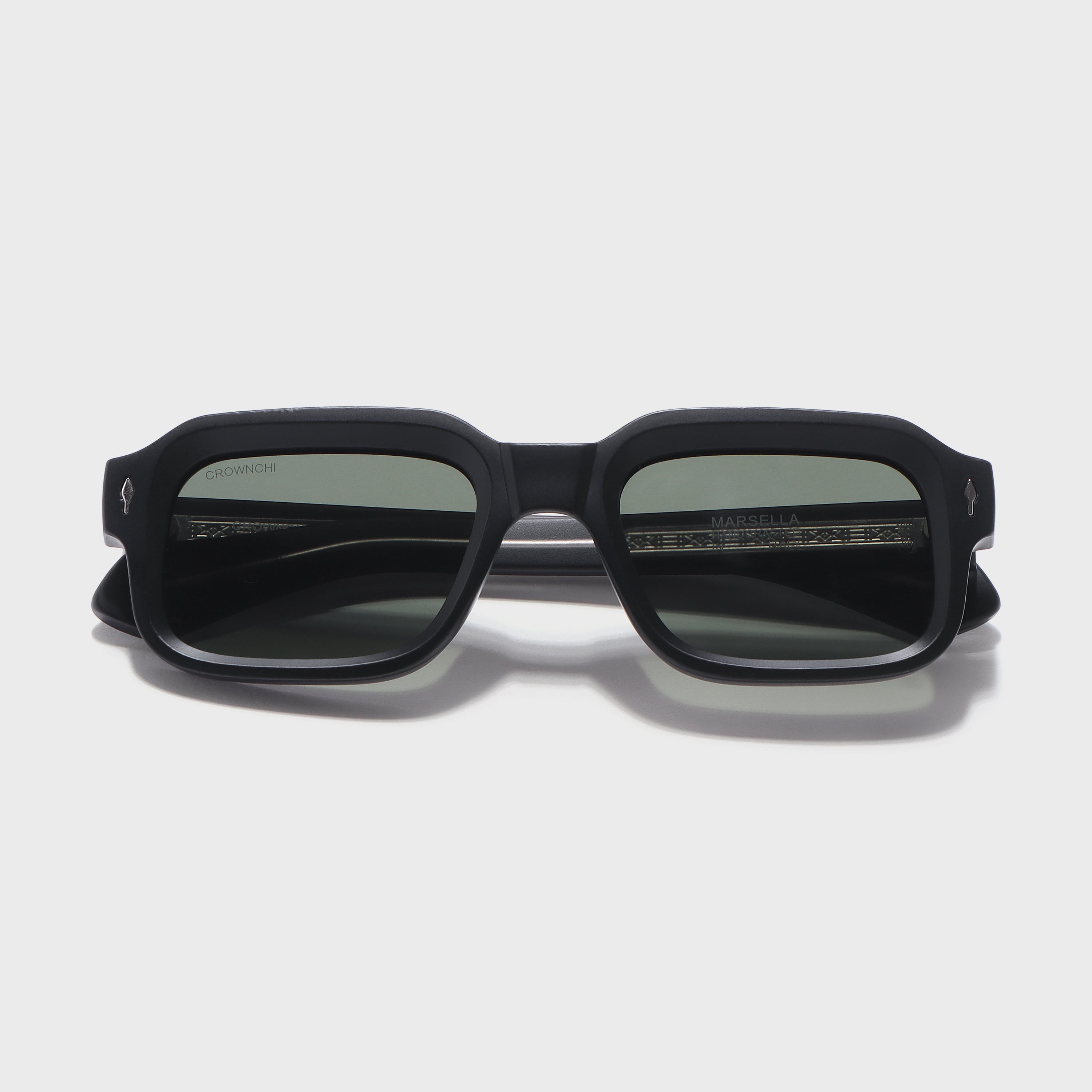 Crownchi Marsella Black Green Square Sunglasses