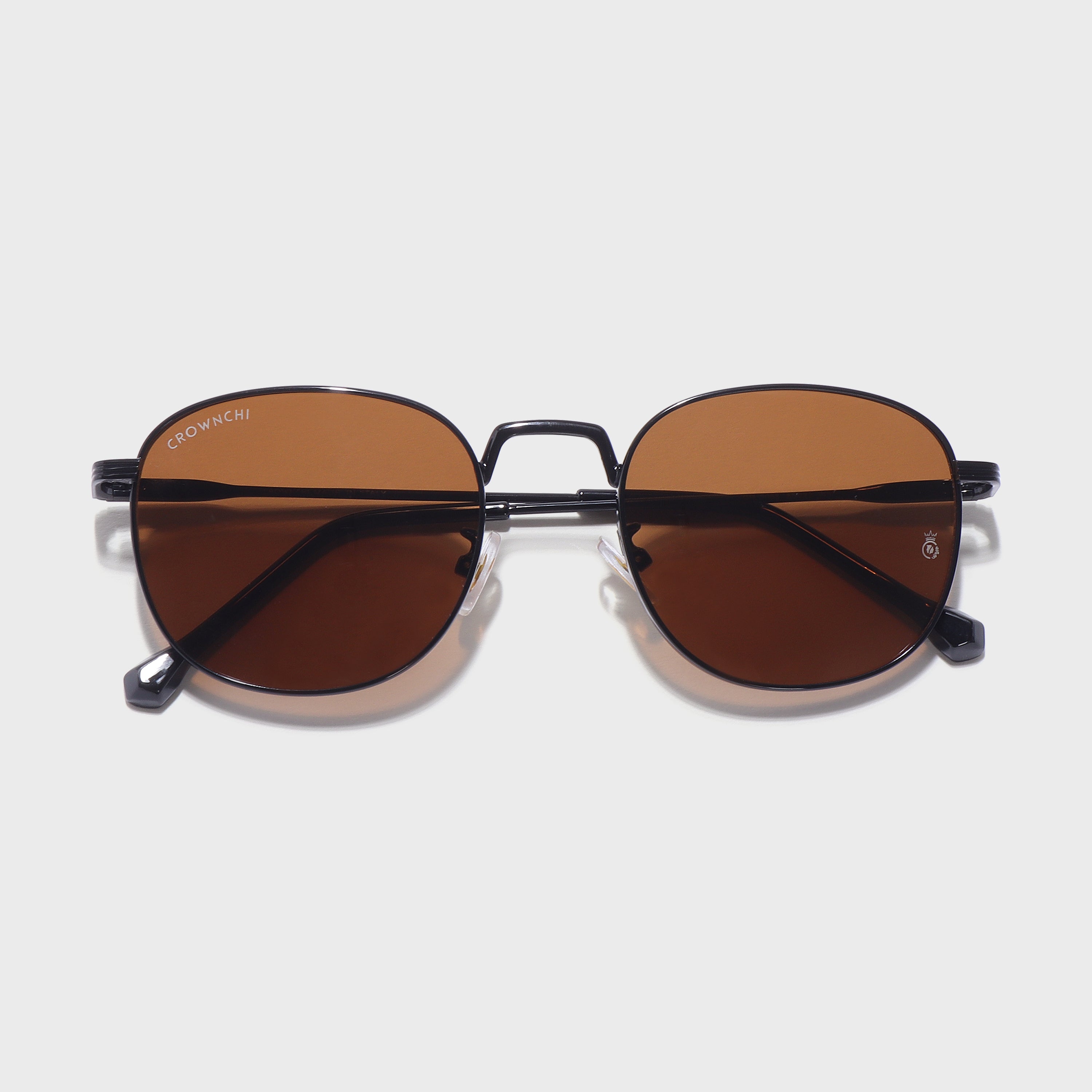 Crownchi Martin Black Brown Round Edition Sunglasses