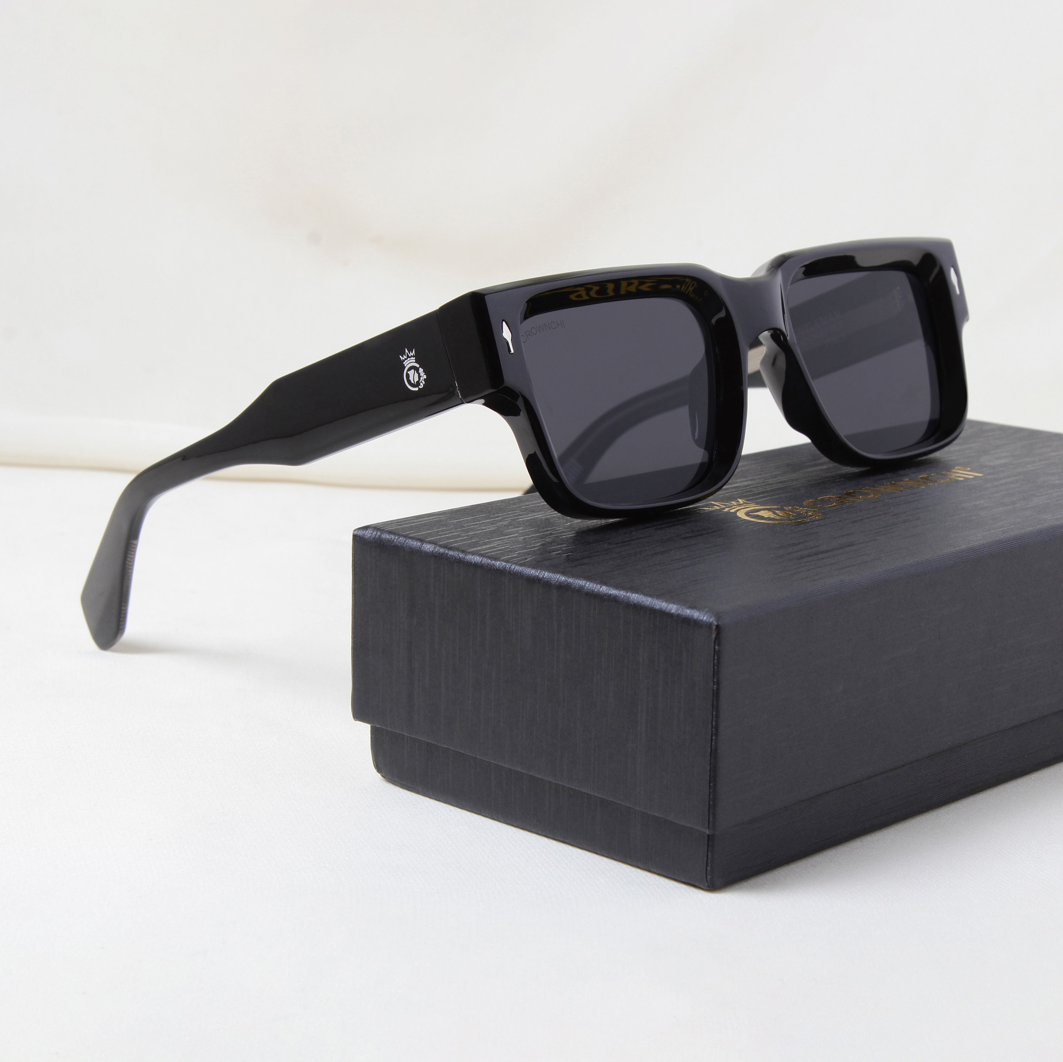 Crownchi Gentleman Full Black Square Sunglasses