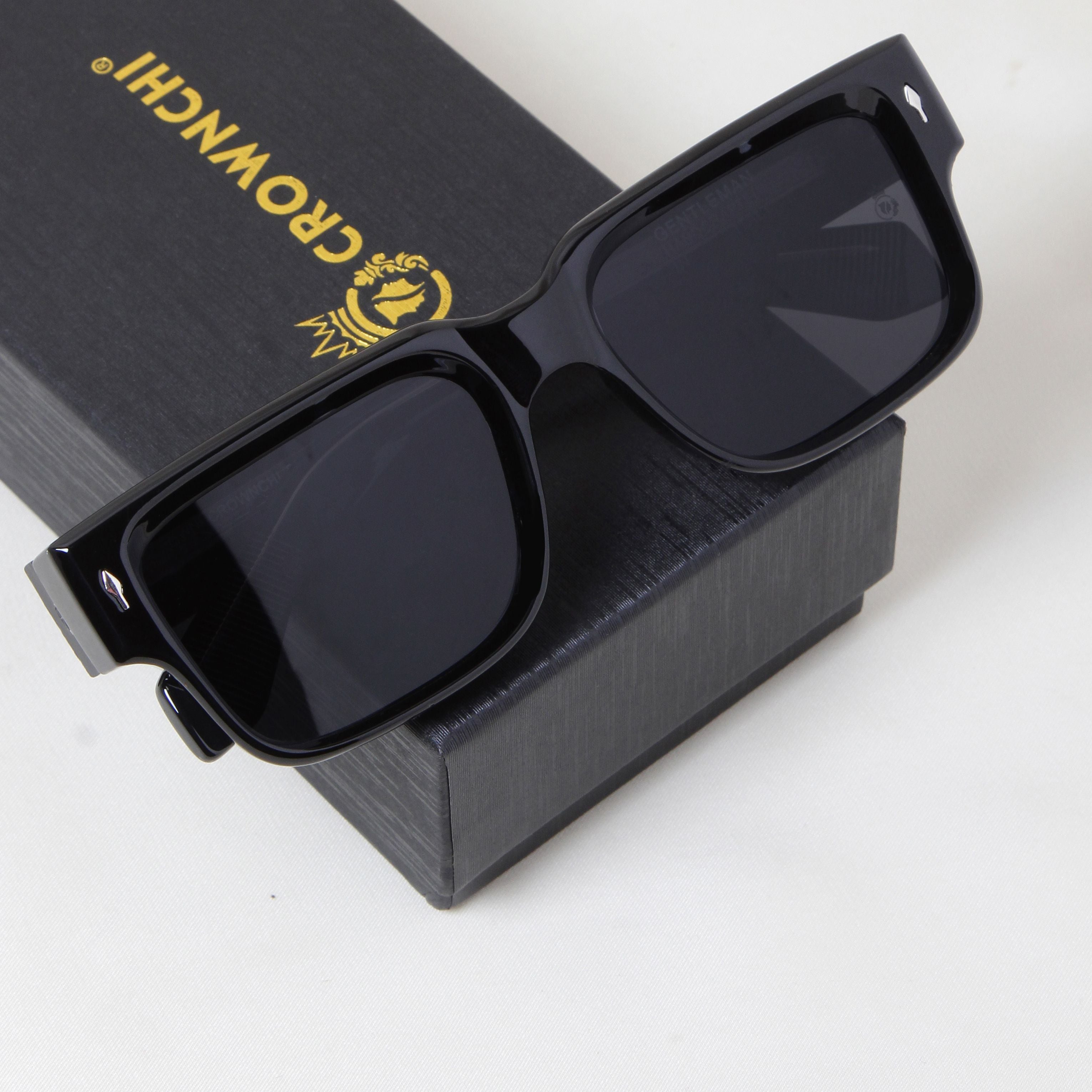 Crownchi Gentleman Full Black Square Sunglasses