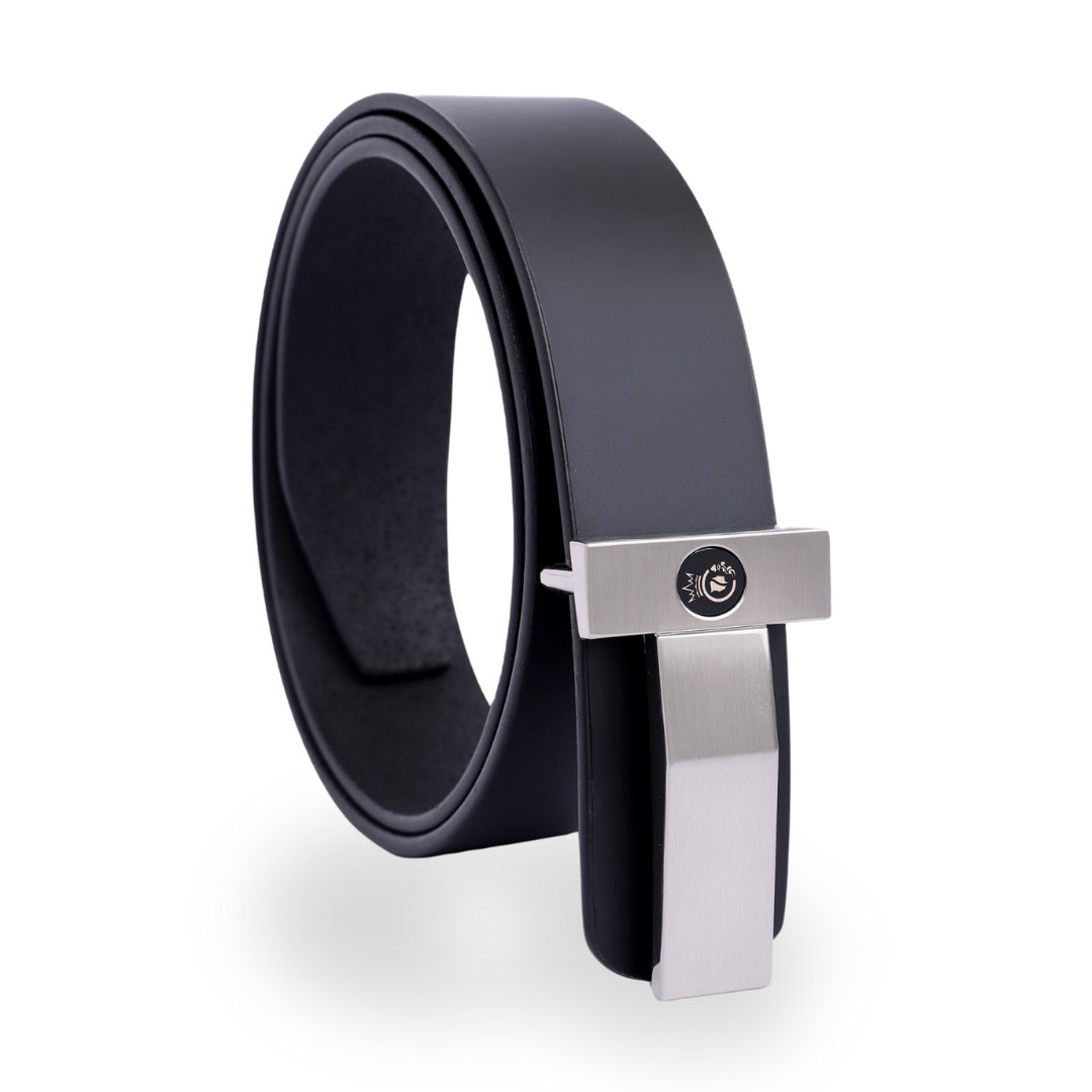 Zurich Silver Buckle with Real Leather Strap – Belt for Men