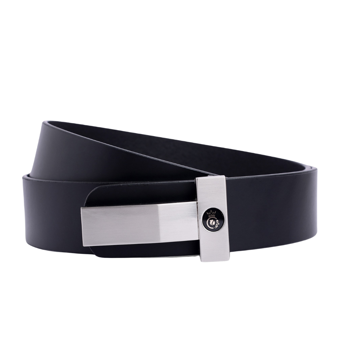 Zurich Silver Buckle with Real Leather Strap – Belt for Men