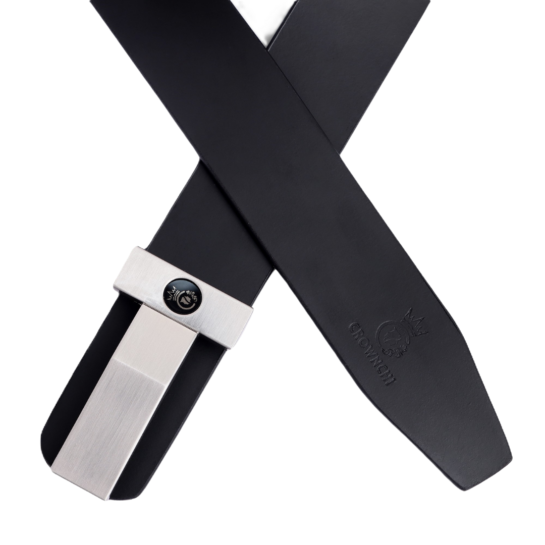 Zurich Silver Buckle with Real Leather Strap – Belt for Men