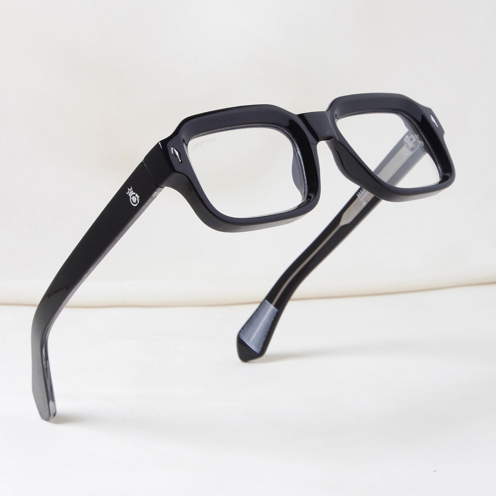 Crownchi Marsella Black Clear Square Sunglasses