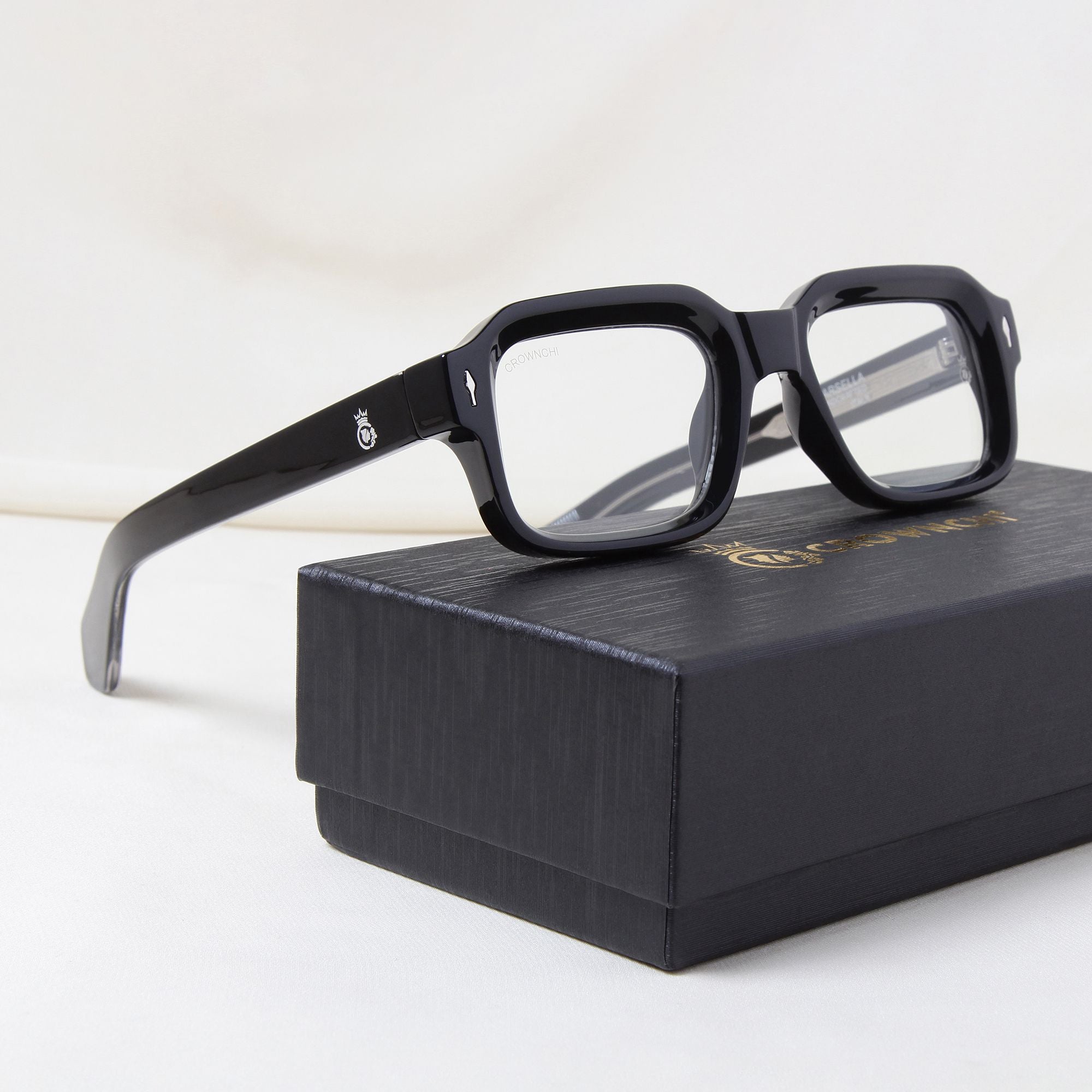 Crownchi Marsella Black Clear Square Sunglasses