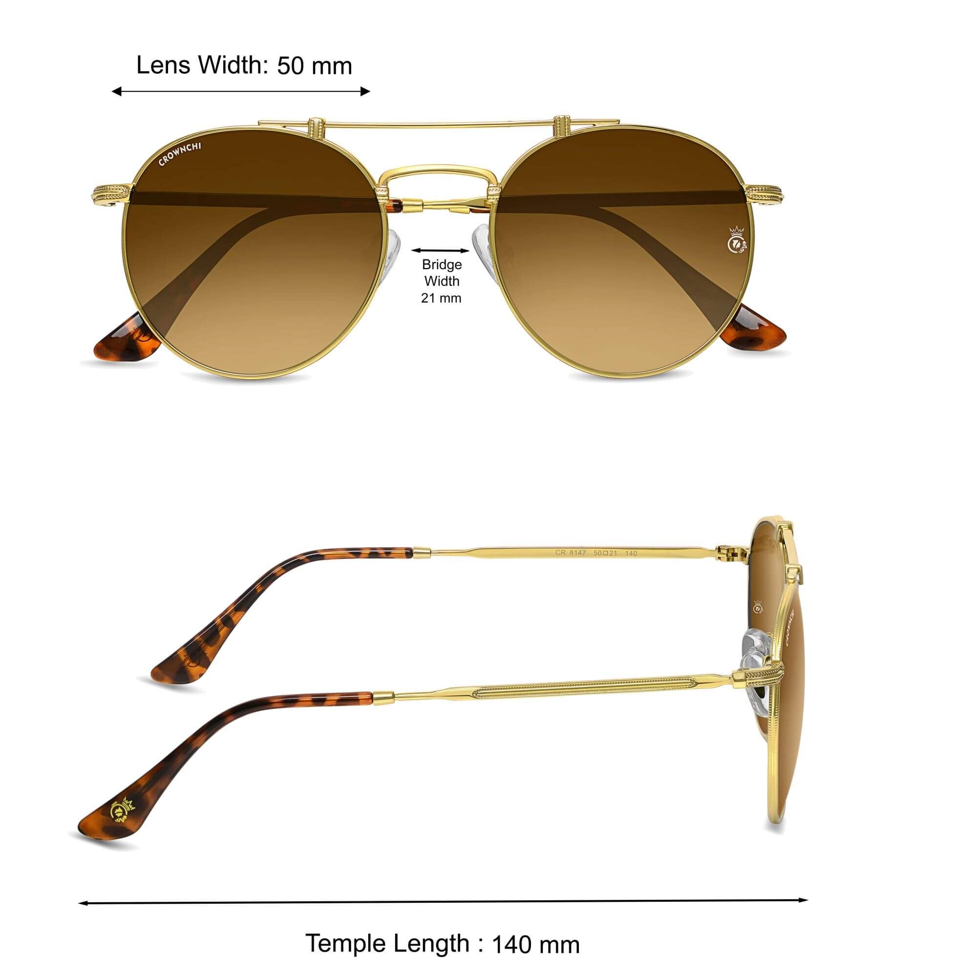 Tokyo Gold Brown Gradient Upper Bridge Round Edition Sunglasses