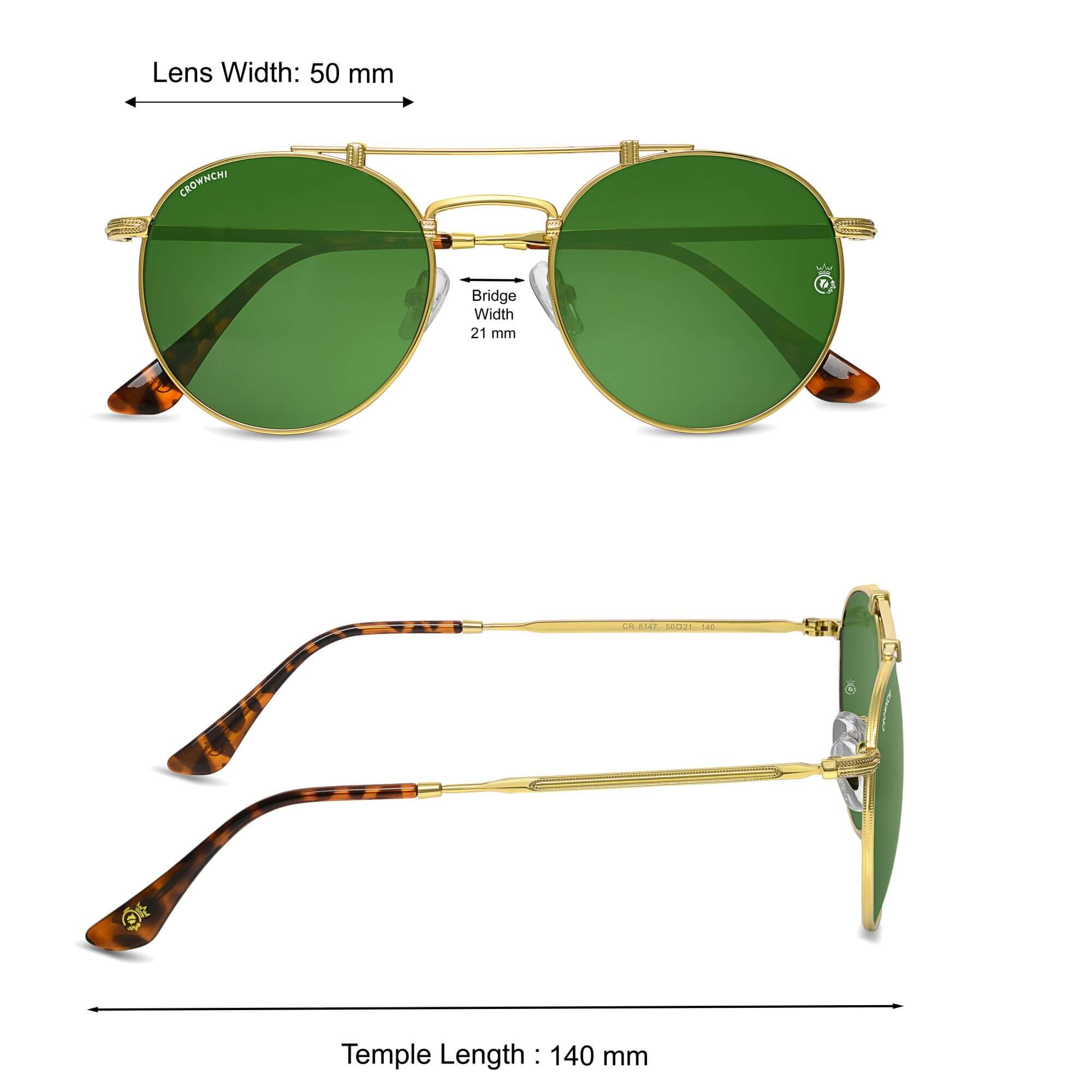 Tokyo Gold Green Upper Bridge Round Edition Sunglasses