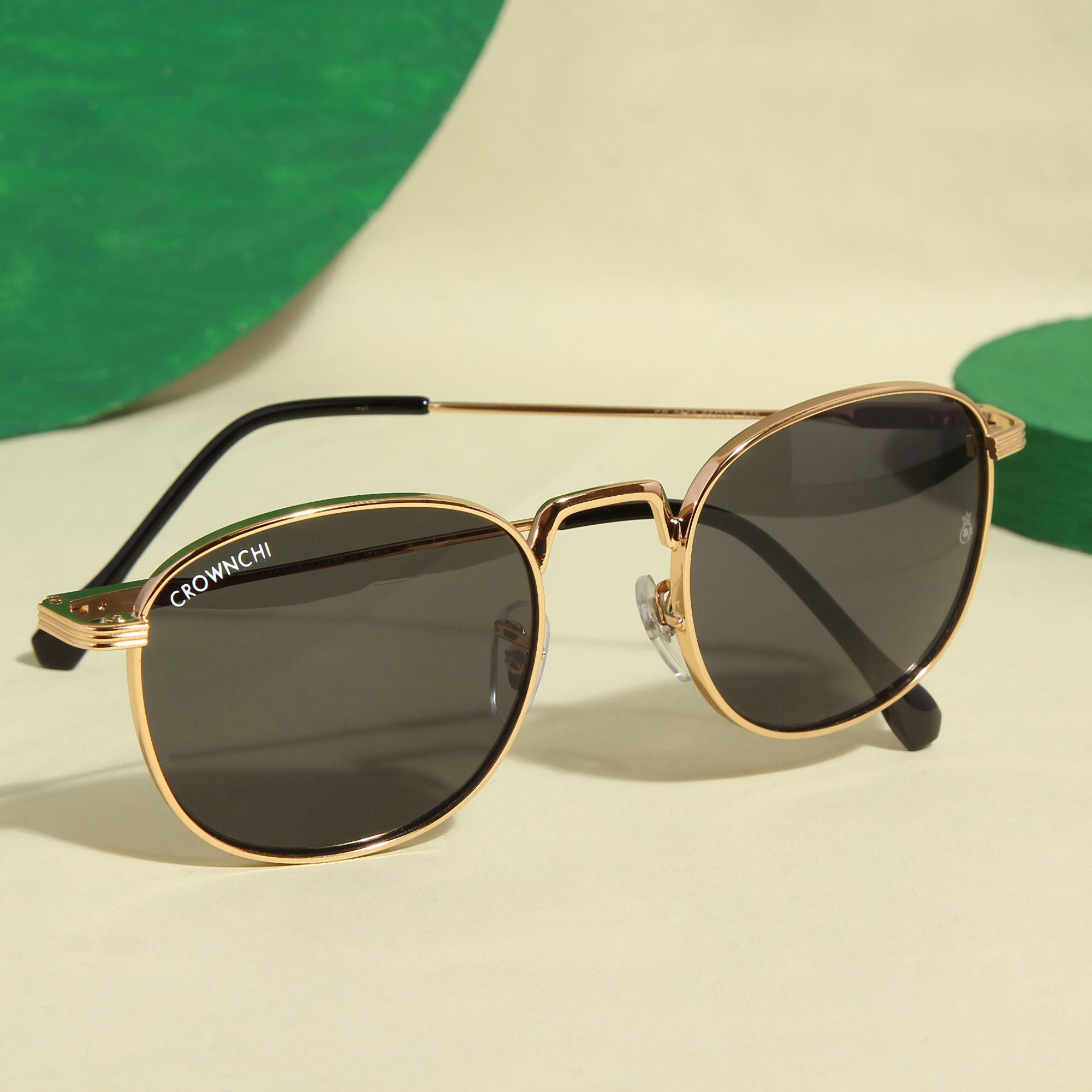 Crownchi Martin Gold Black Round Edition Sunglasses