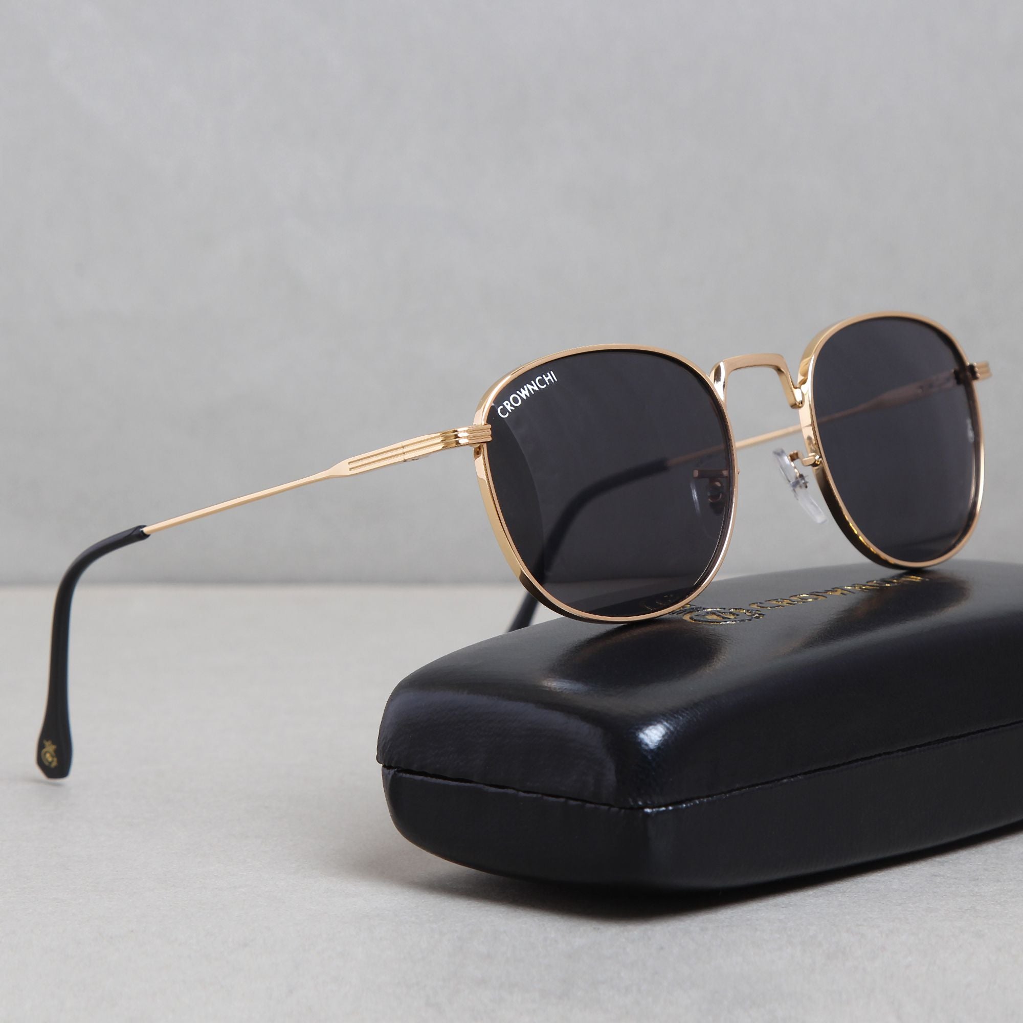 Crownchi Martin Gold Black Round Edition Sunglasses