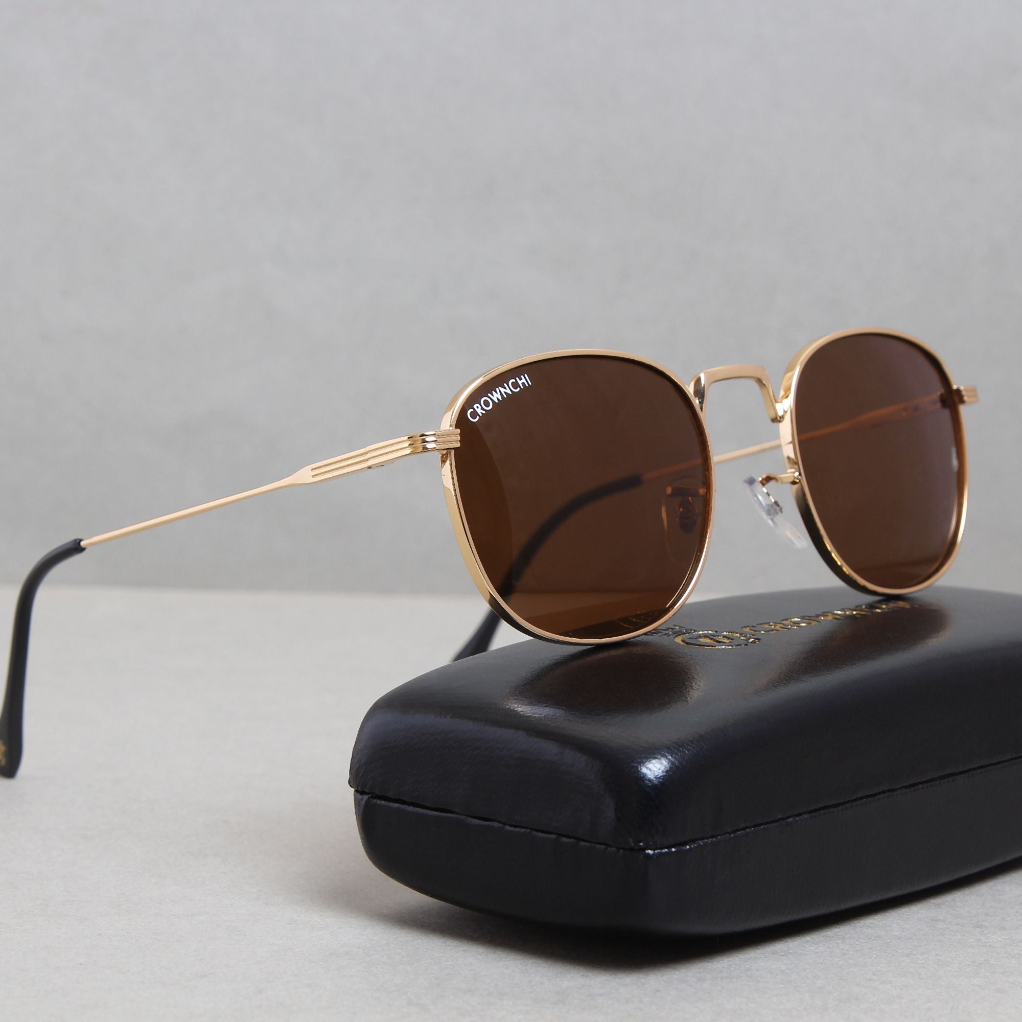 Crownchi Martin Gold Brown Round Edition Sunglasses