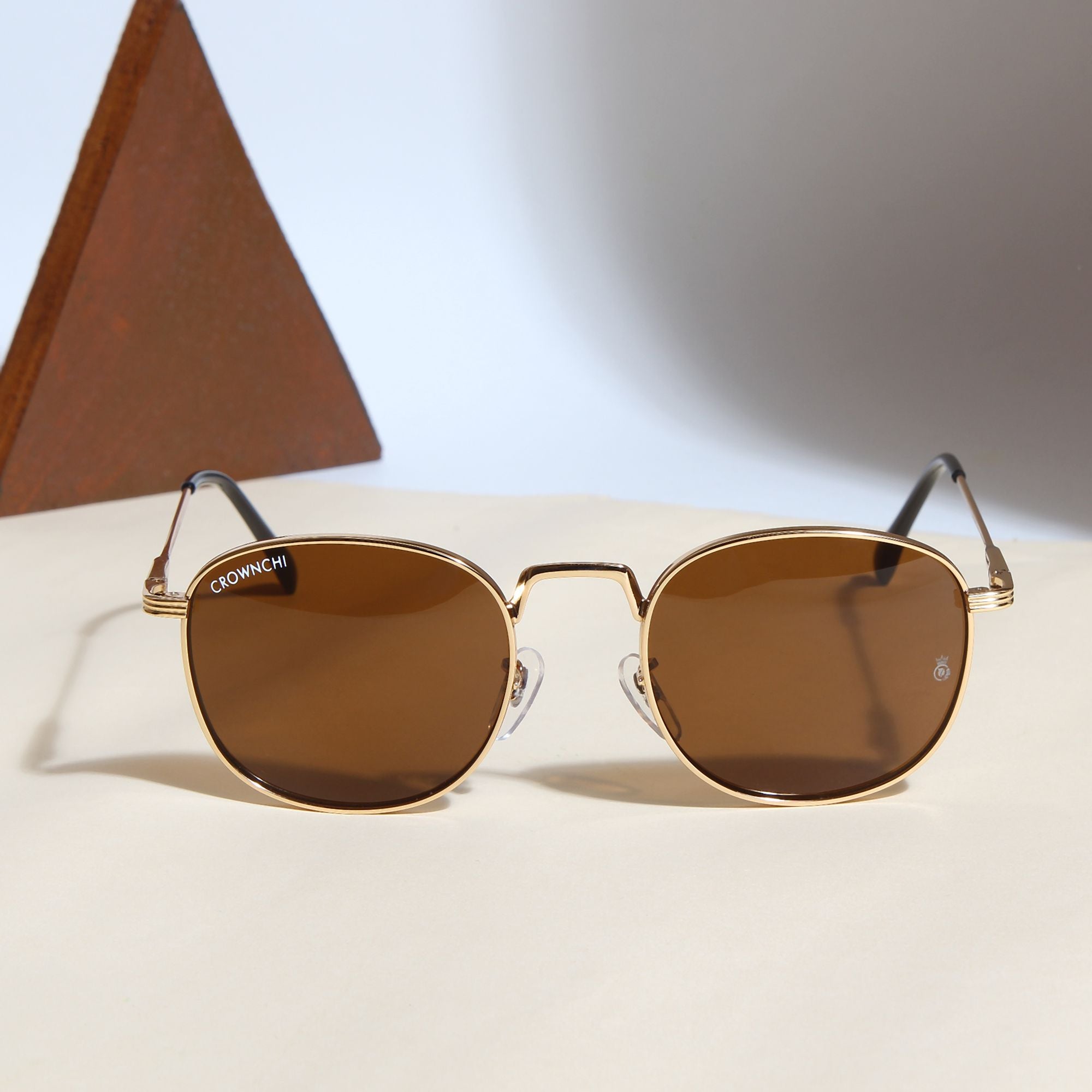 Crownchi Martin Gold Brown Round Edition Sunglasses