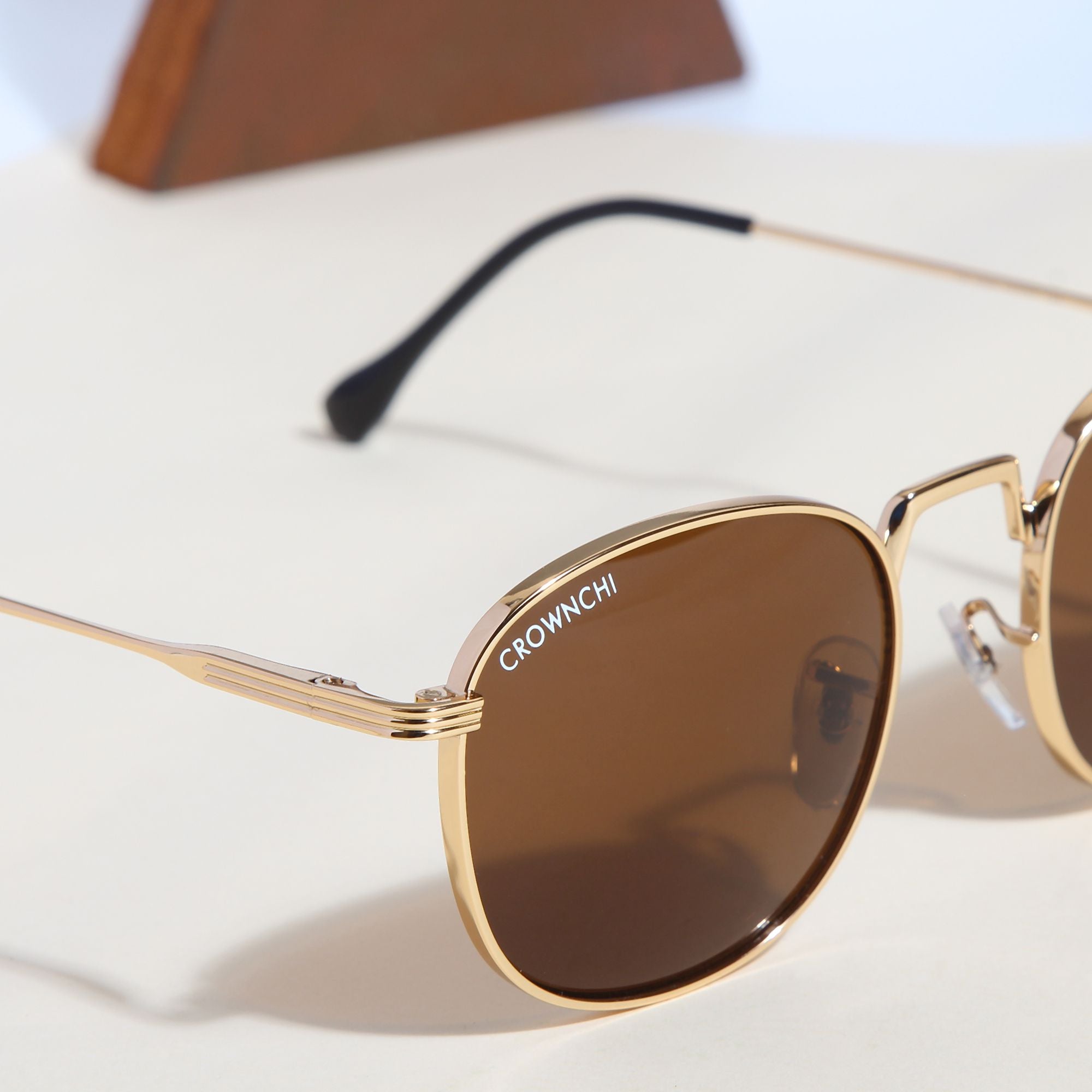 Crownchi Martin Gold Brown Round Edition Sunglasses