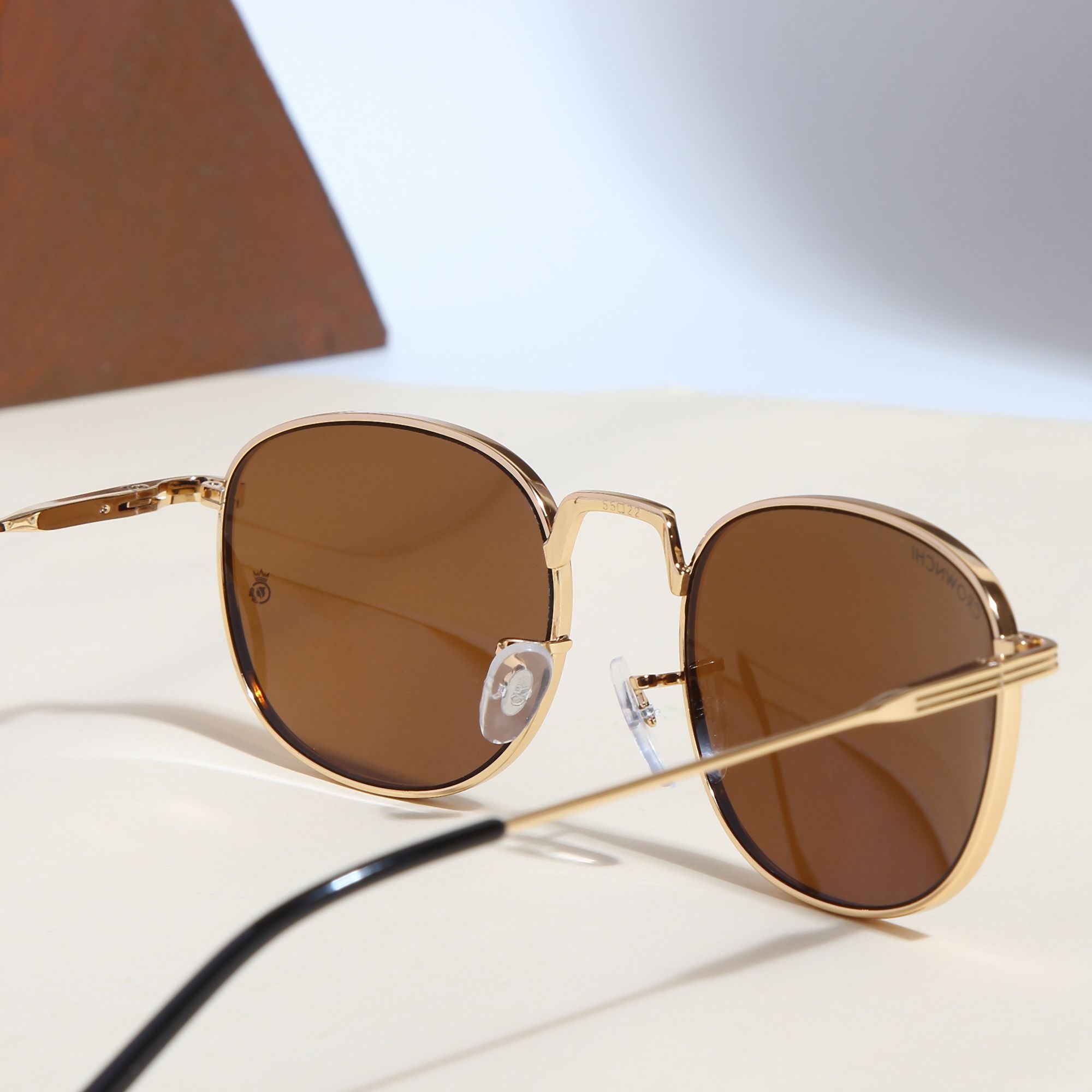 Crownchi Martin Gold Brown Round Edition Sunglasses