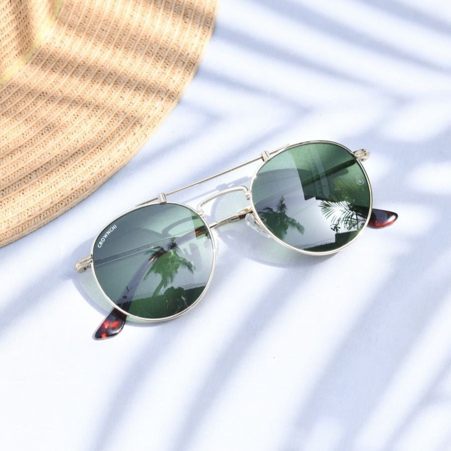 Tokyo Gold Green Upper Bridge Round Edition Sunglasses