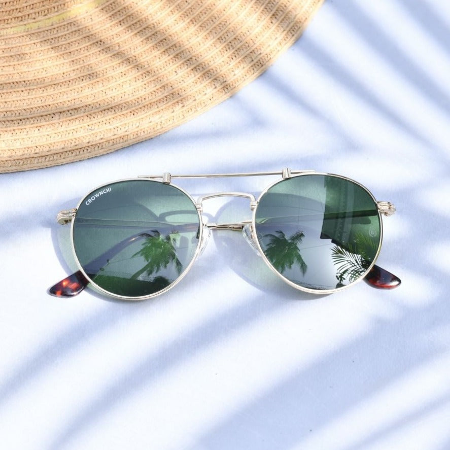 Tokyo Gold Green Upper Bridge Round Edition Sunglasses