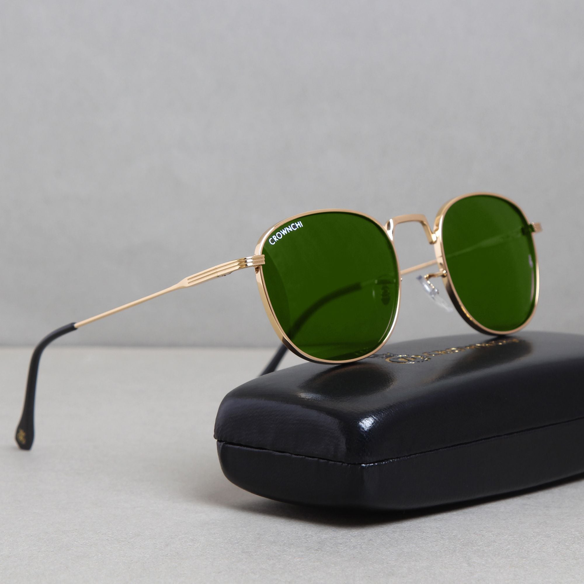 Crownchi Martin Gold Green Round Edition Sunglasses