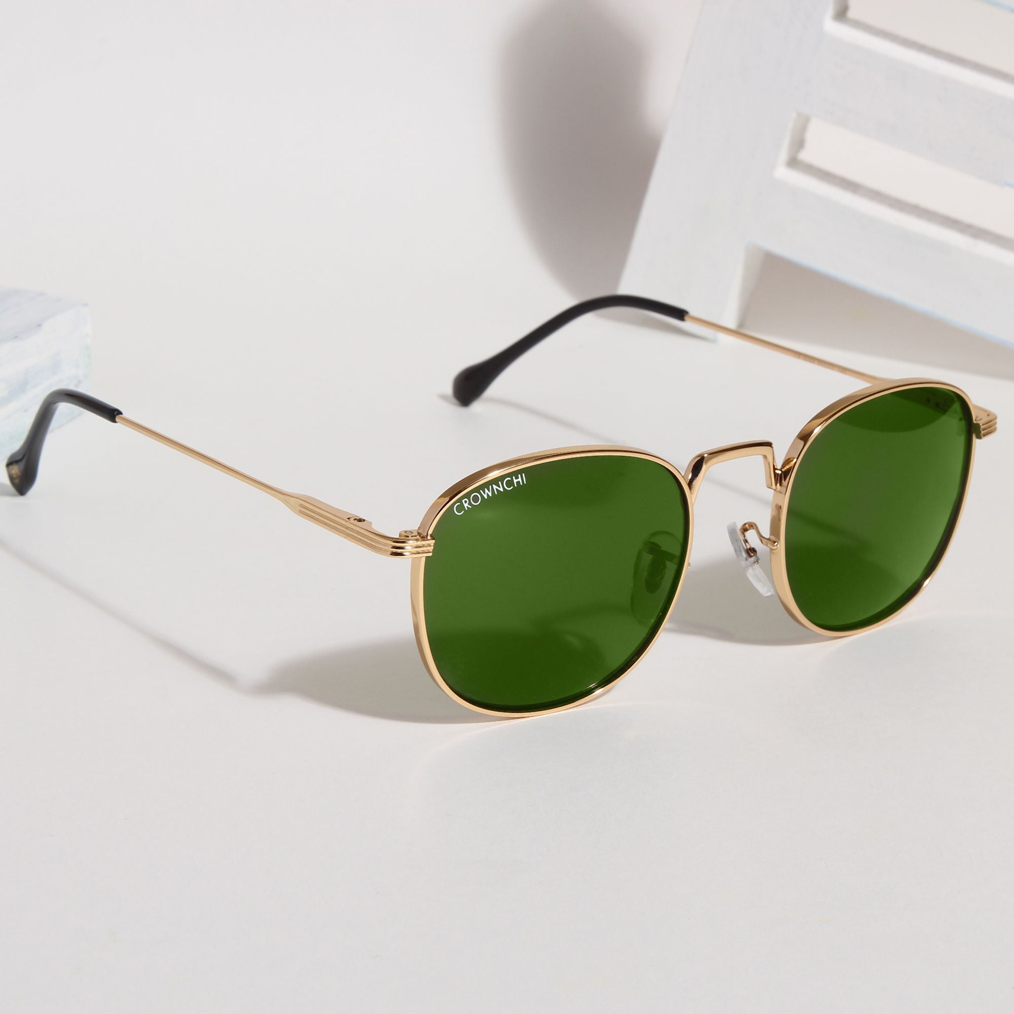 Crownchi Martin Gold Green Round Edition Sunglasses