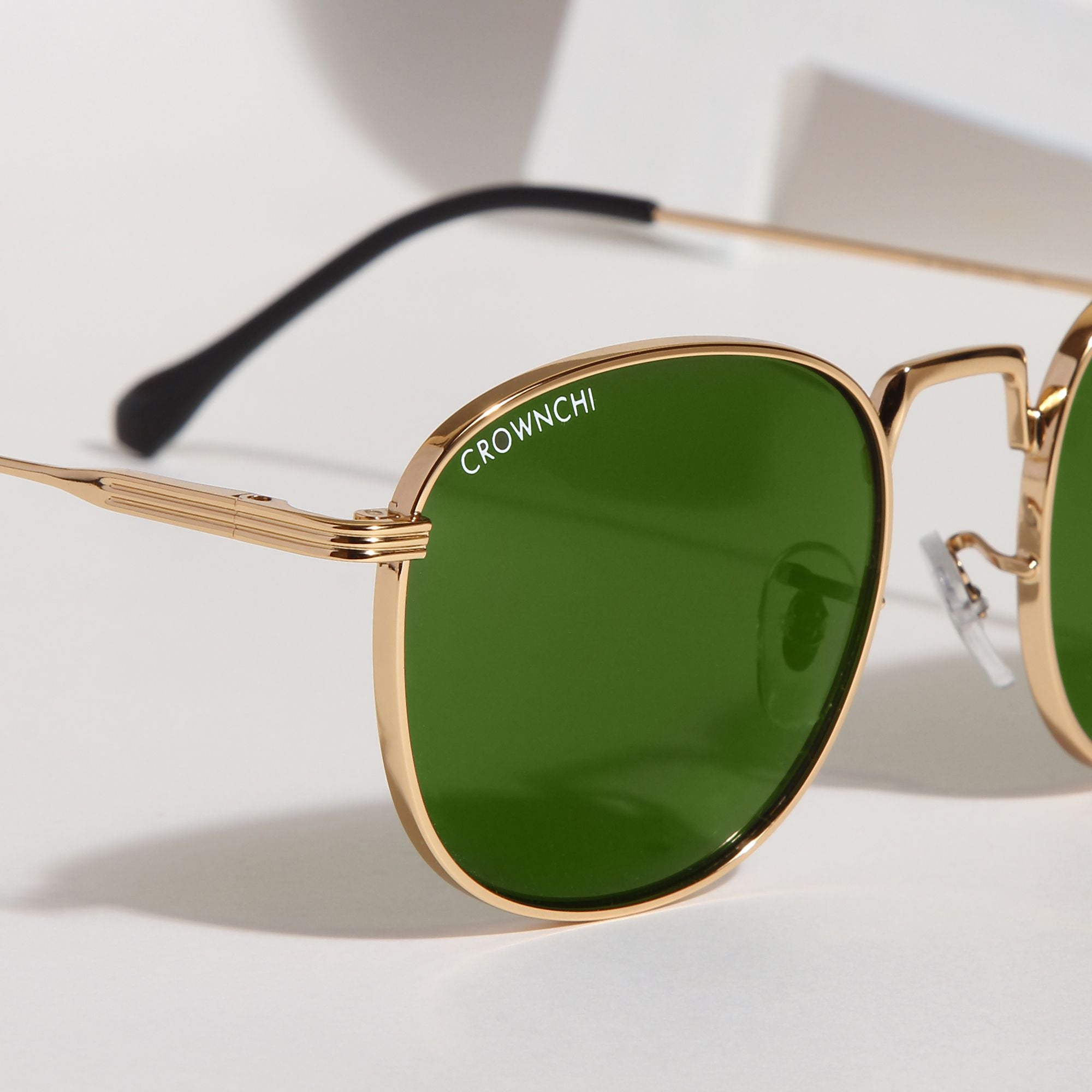 Crownchi Martin Gold Green Round Edition Sunglasses