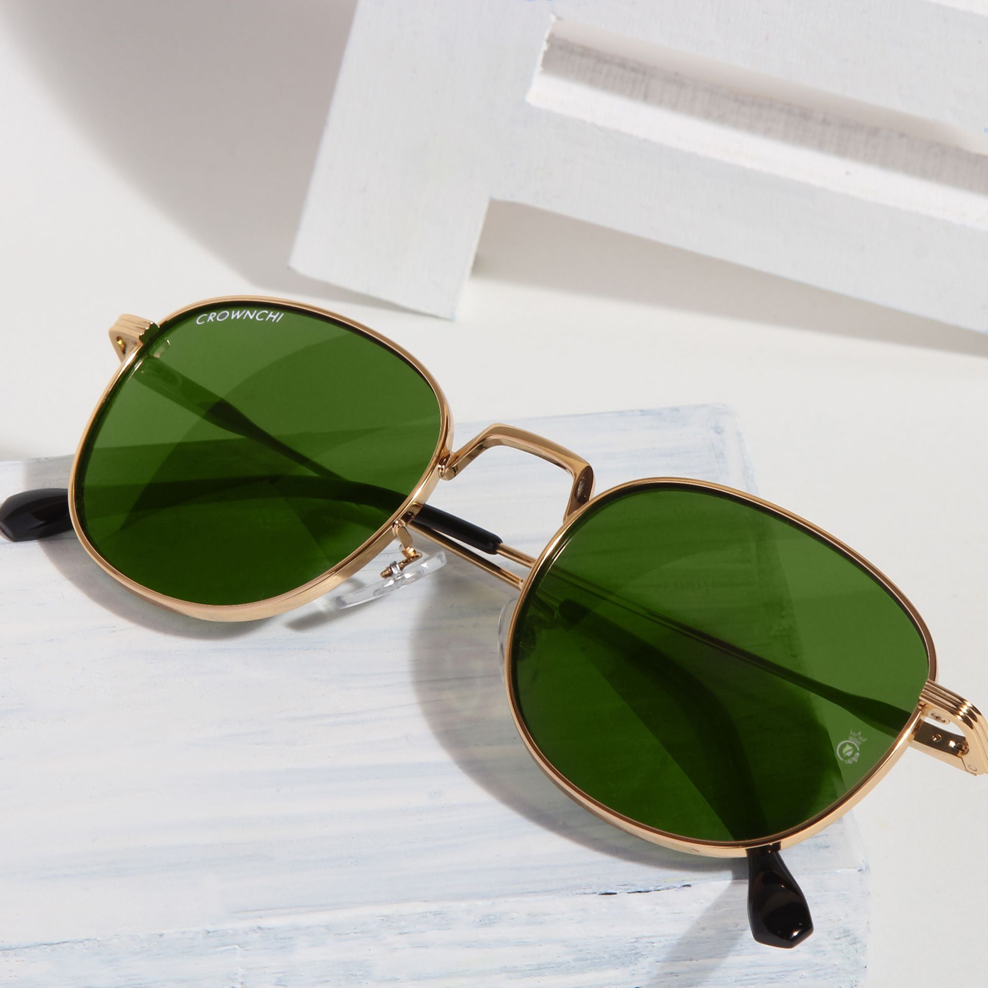 Crownchi Martin Gold Green Round Edition Sunglasses