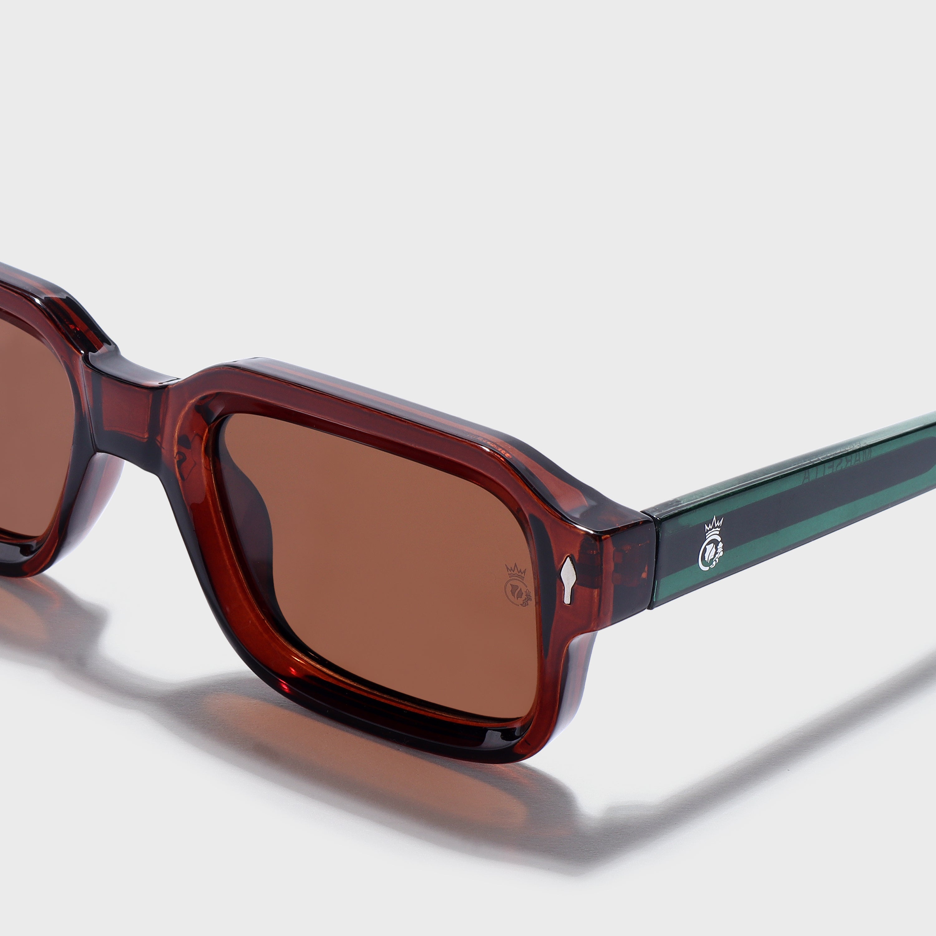 Crownchi Marsella Green Brown Square Sunglasses