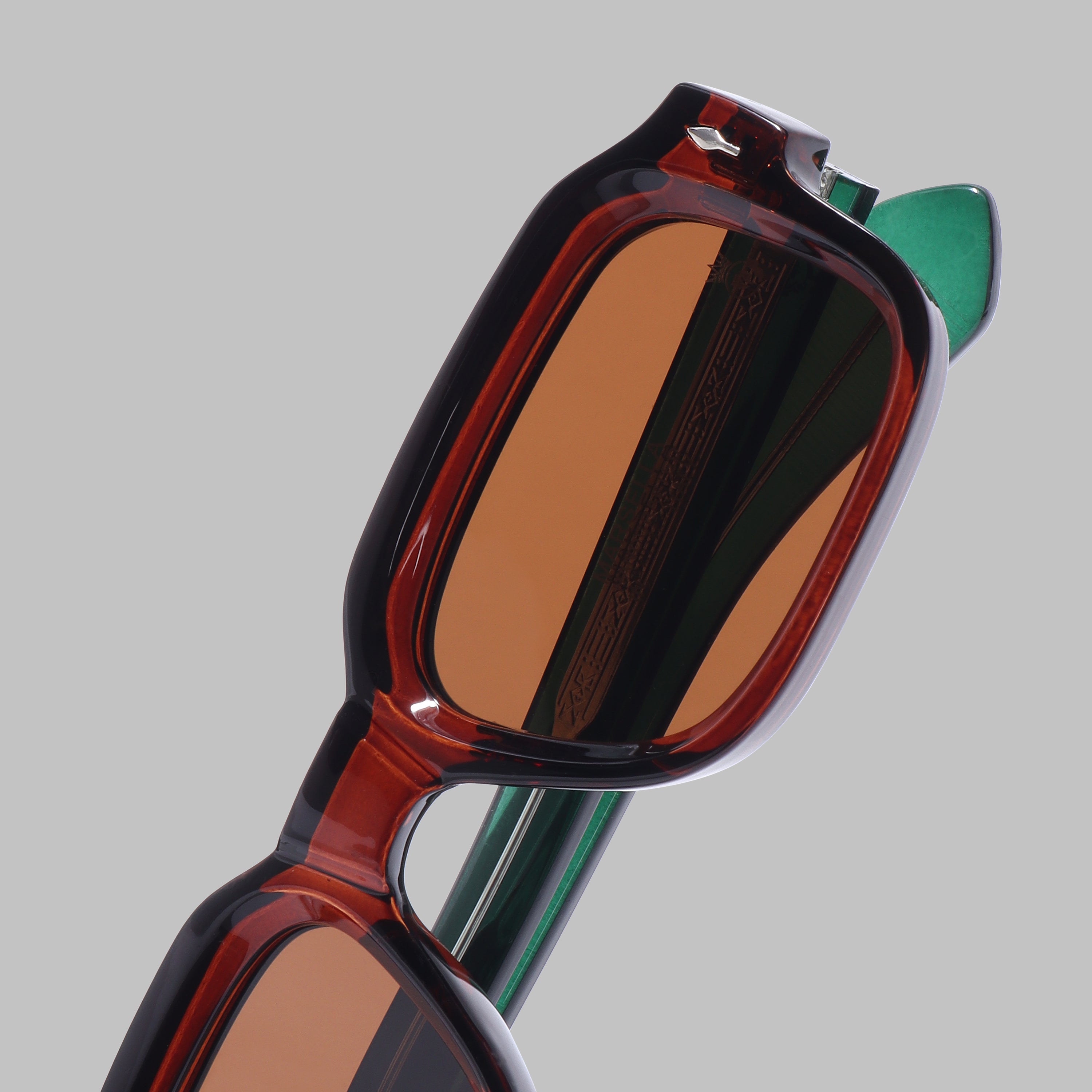 Crownchi Marsella Green Brown Square Sunglasses