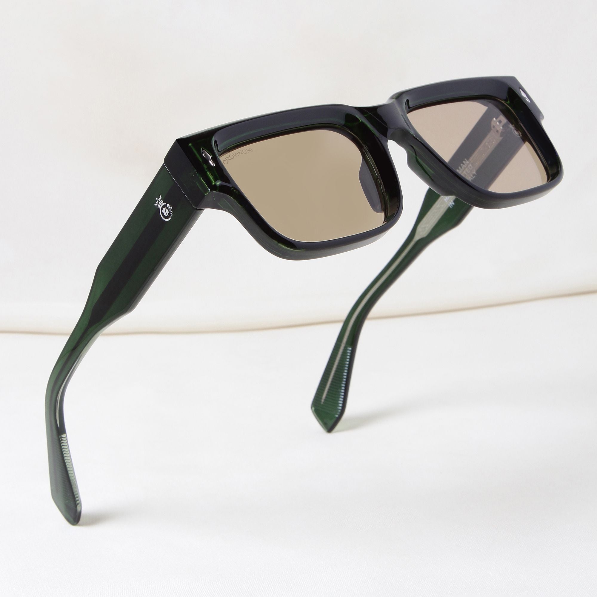 Crownchi Gentleman Green Yellow Square Sunglasses