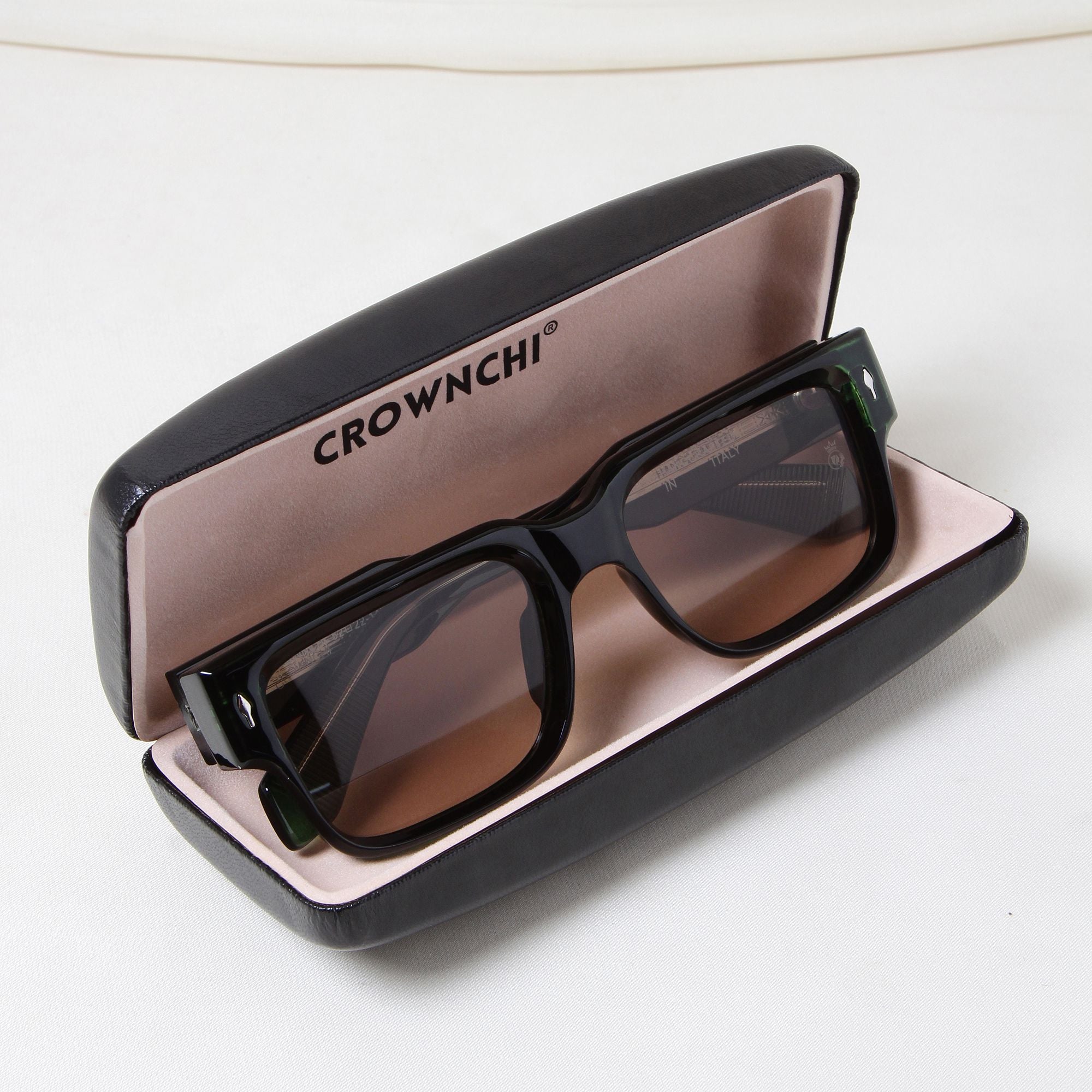 Crownchi Gentleman Green Yellow Square Sunglasses