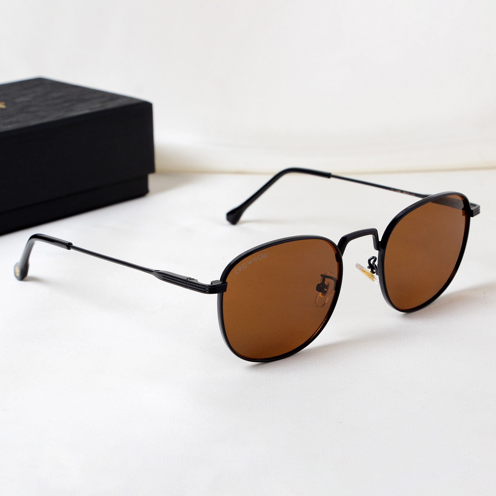 Crownchi Martin Black Brown Round Edition Sunglasses