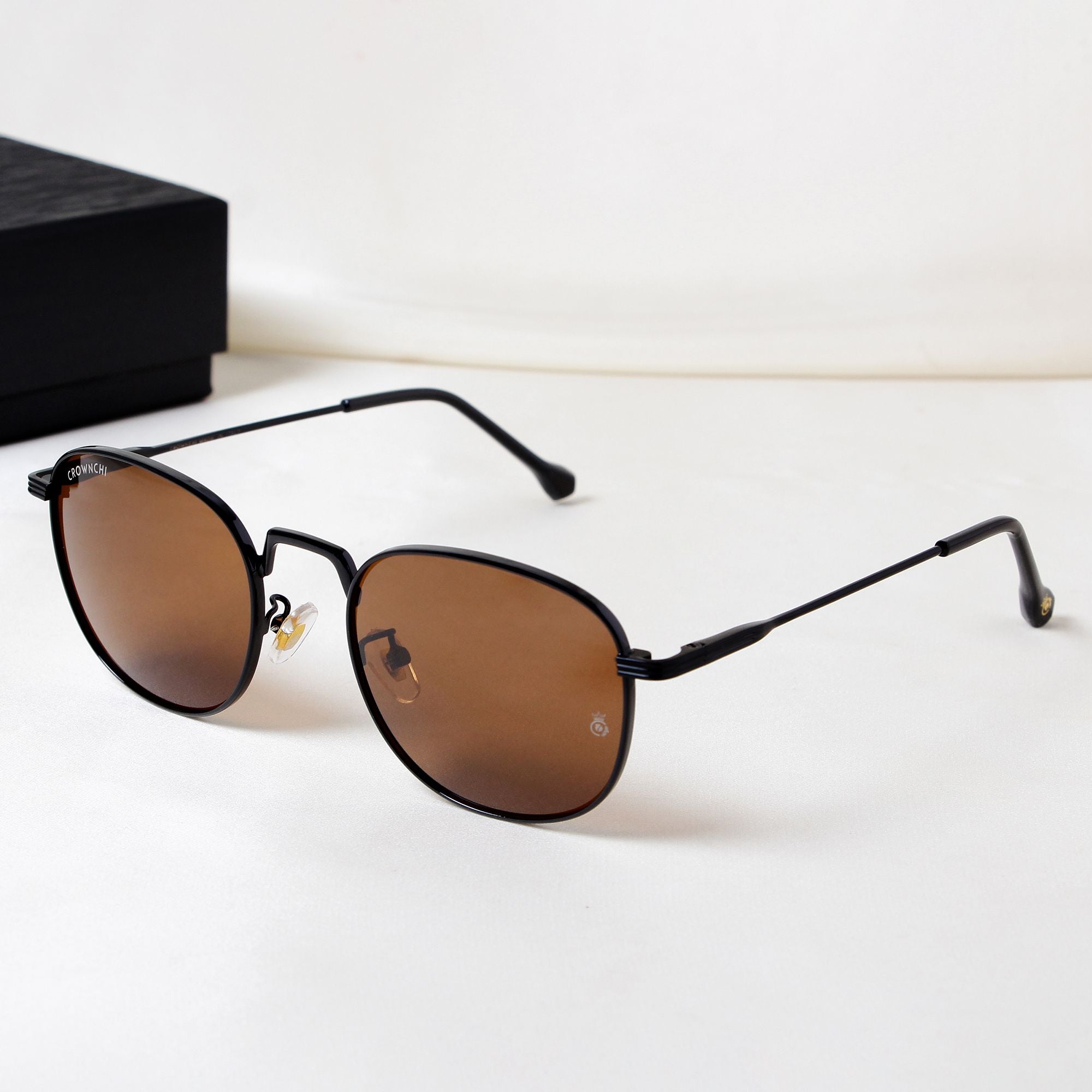 Crownchi Martin Black Brown Round Edition Sunglasses