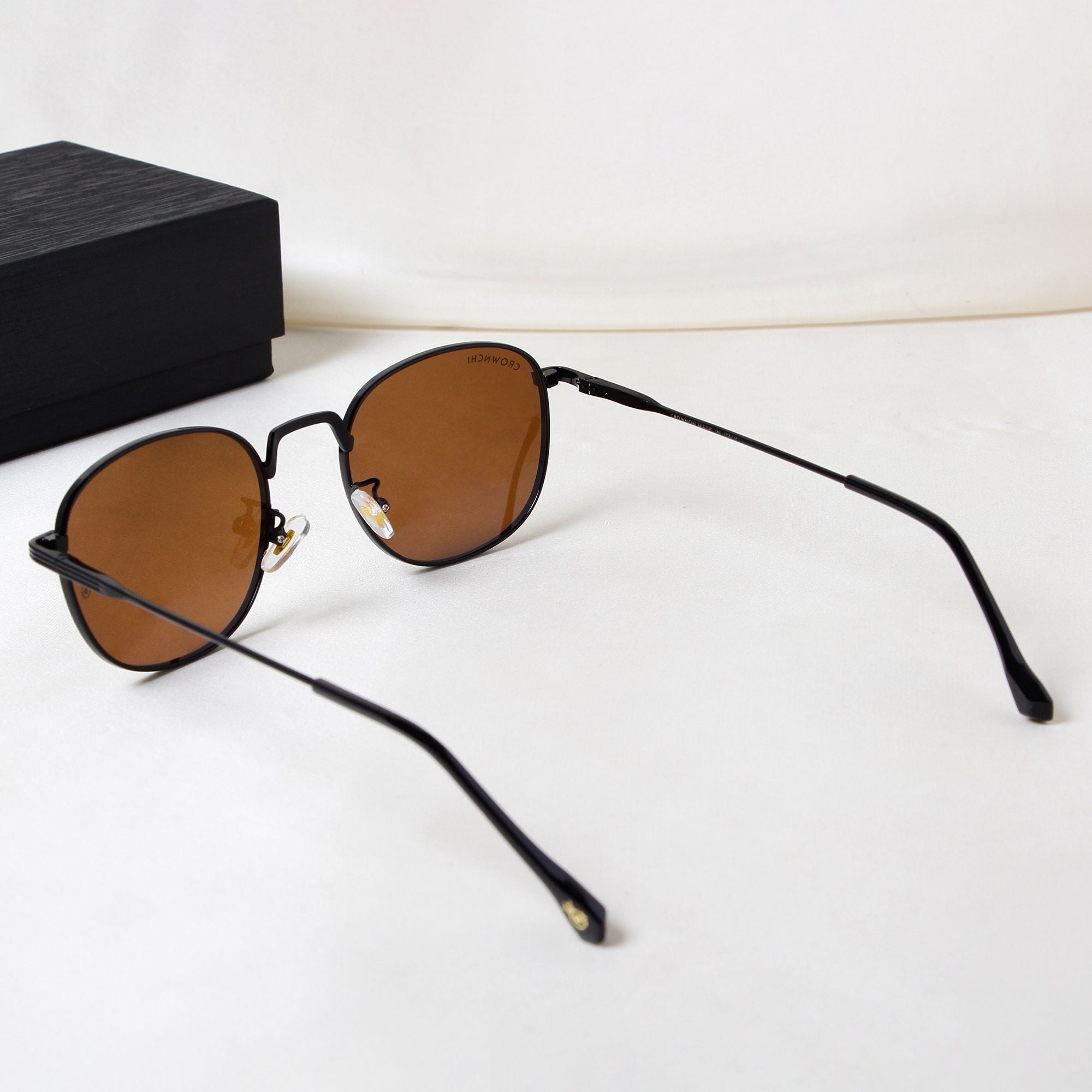 Crownchi Martin Black Brown Round Edition Sunglasses