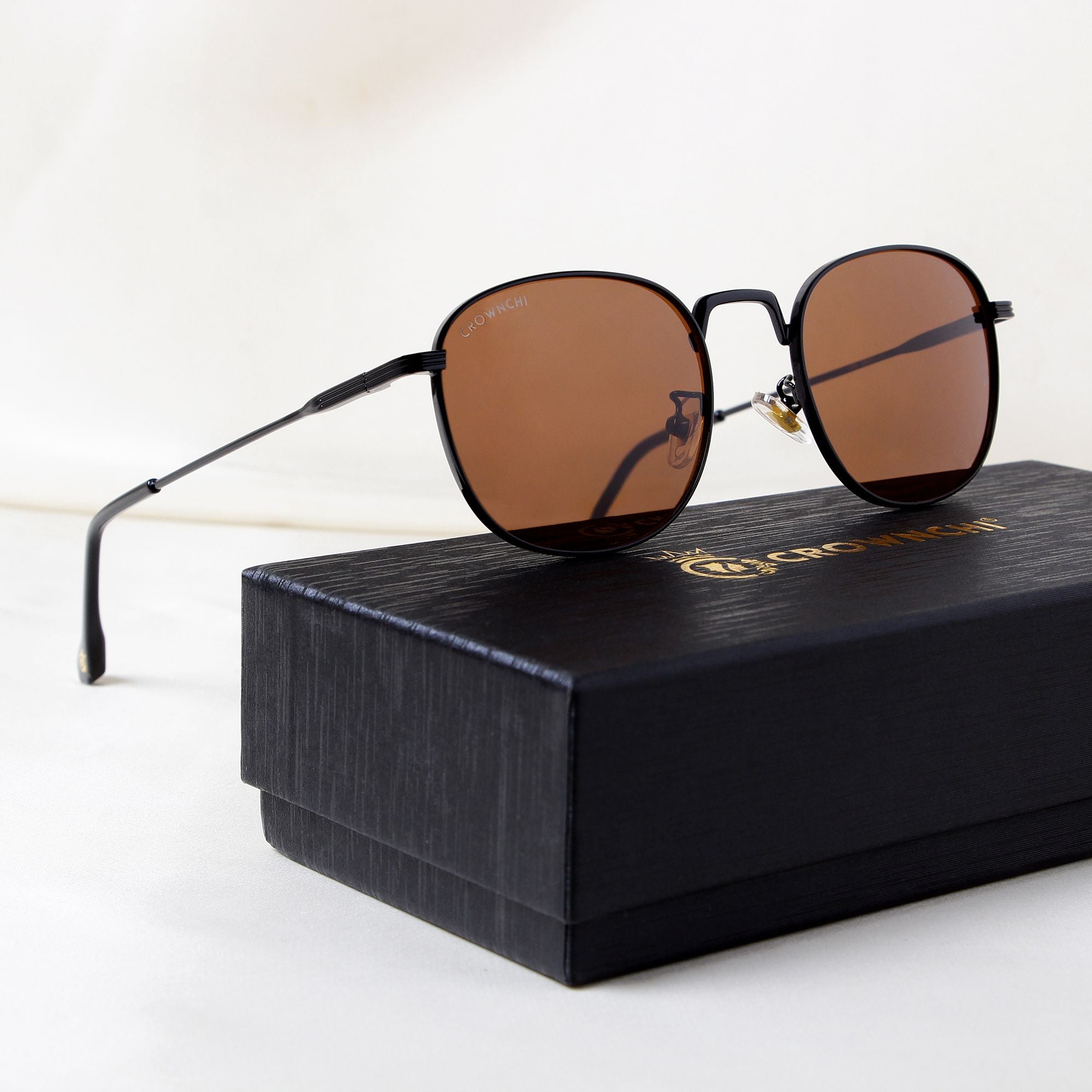 Crownchi Martin Black Brown Round Edition Sunglasses