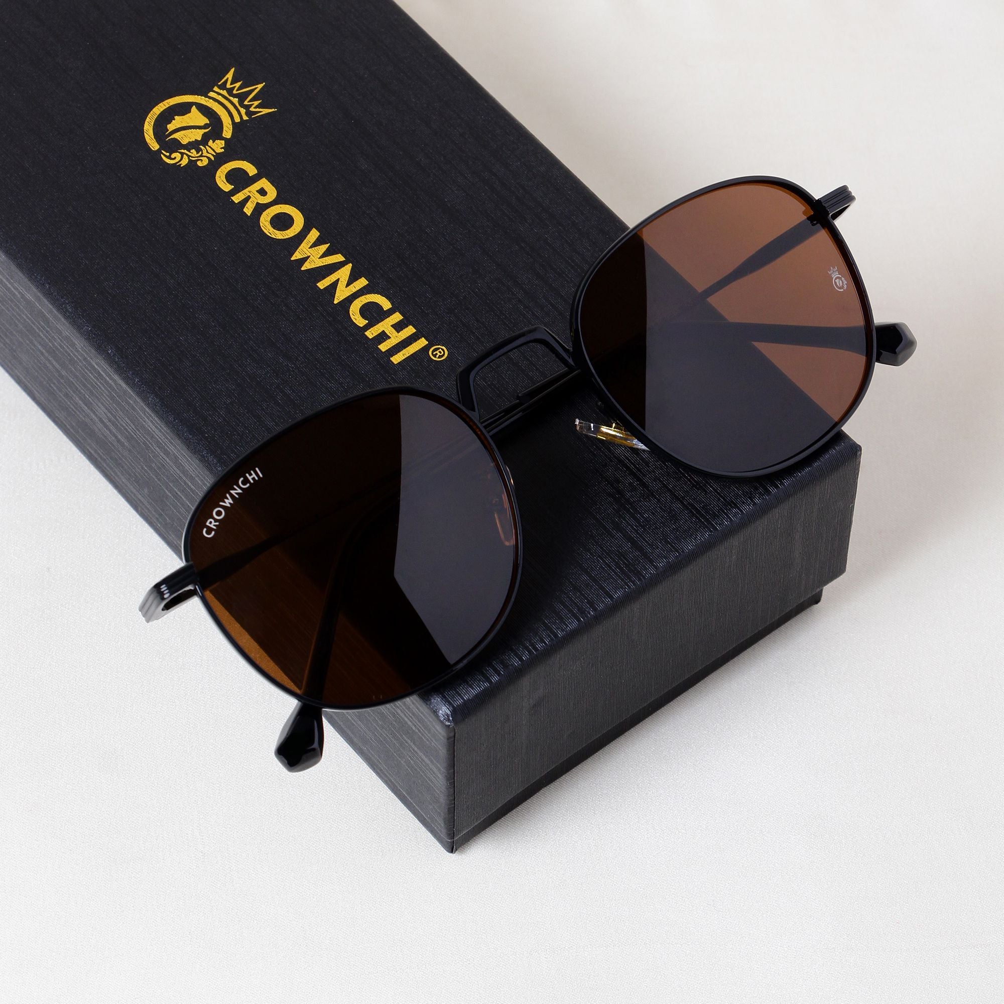 Crownchi Martin Black Brown Round Edition Sunglasses