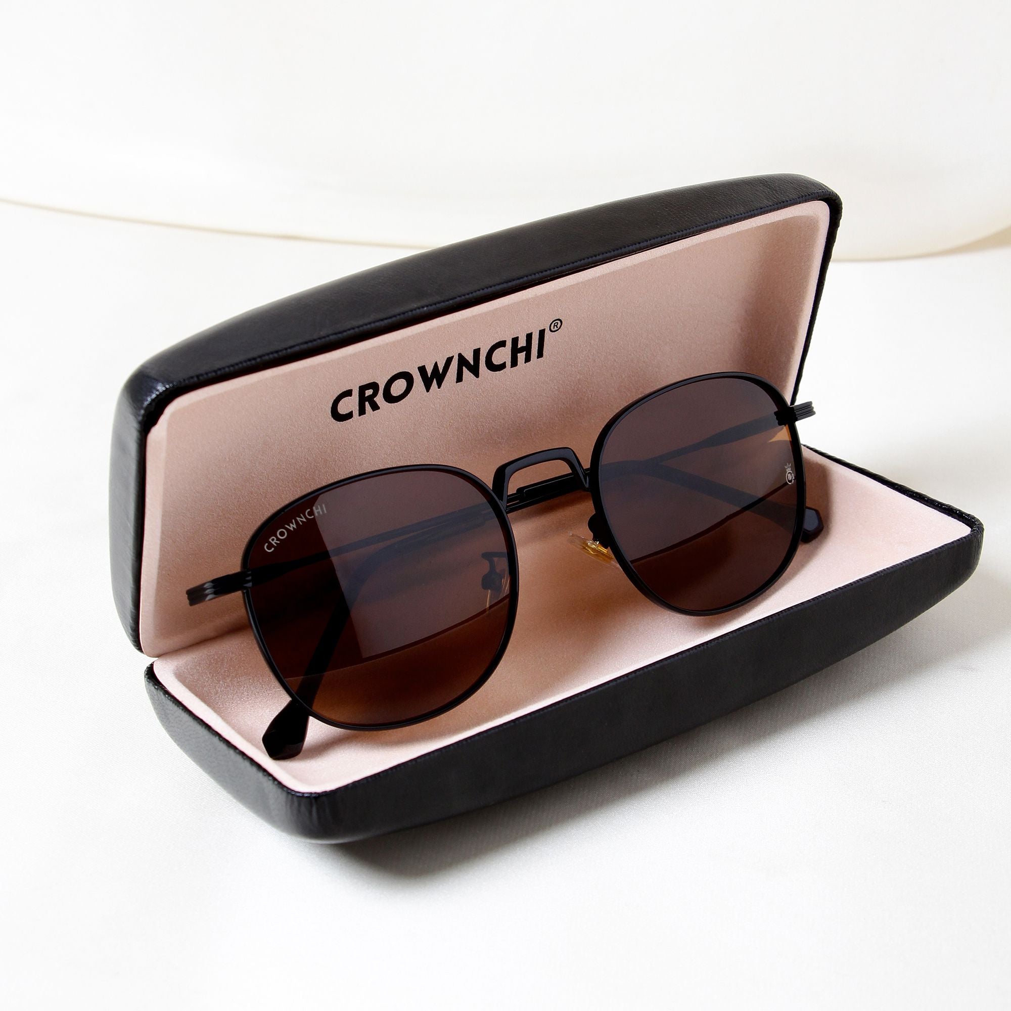 Crownchi Martin Black Brown Round Edition Sunglasses