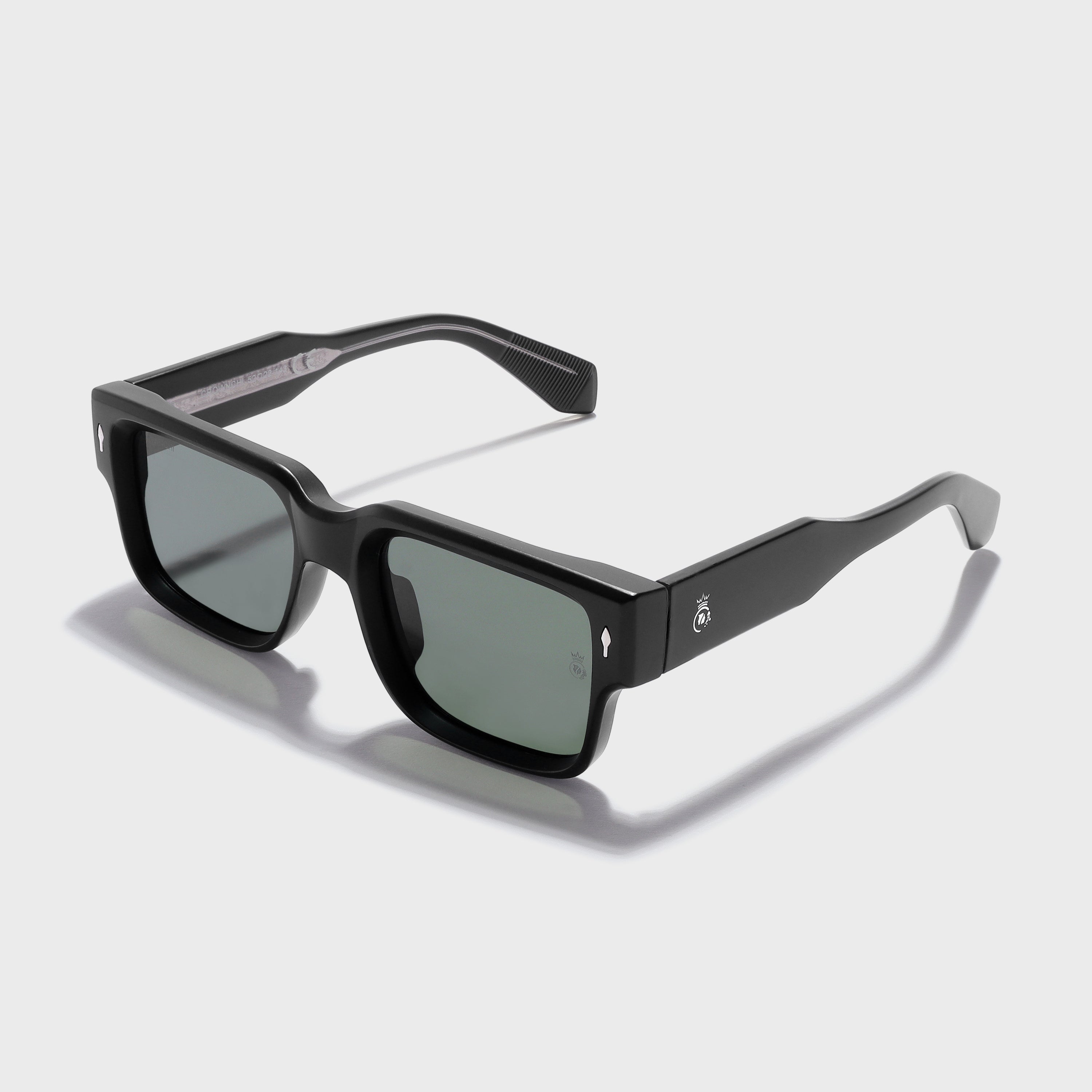 Crownchi Gentleman Black Green Square Sunglasses