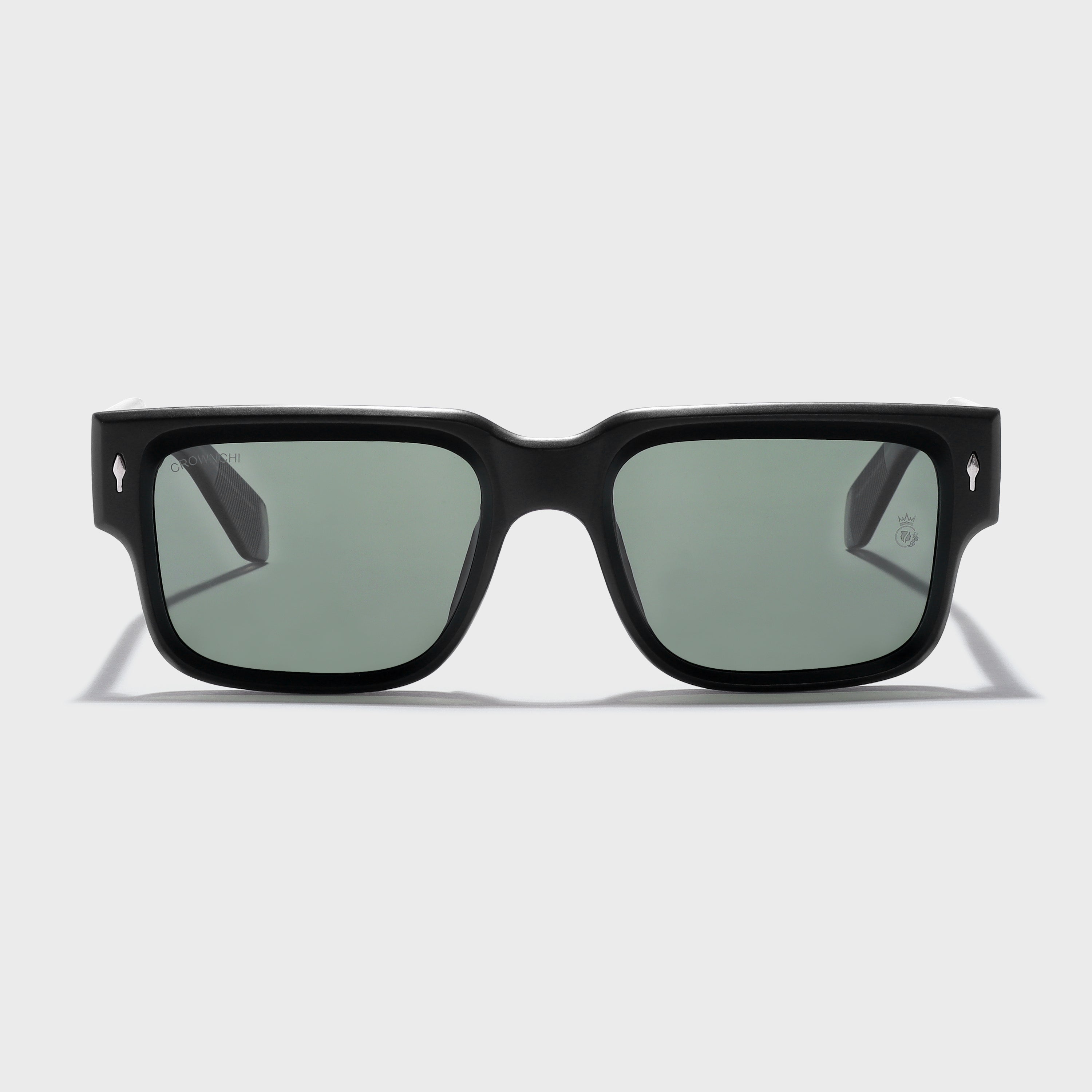 Crownchi Gentleman Black Green Square Sunglasses