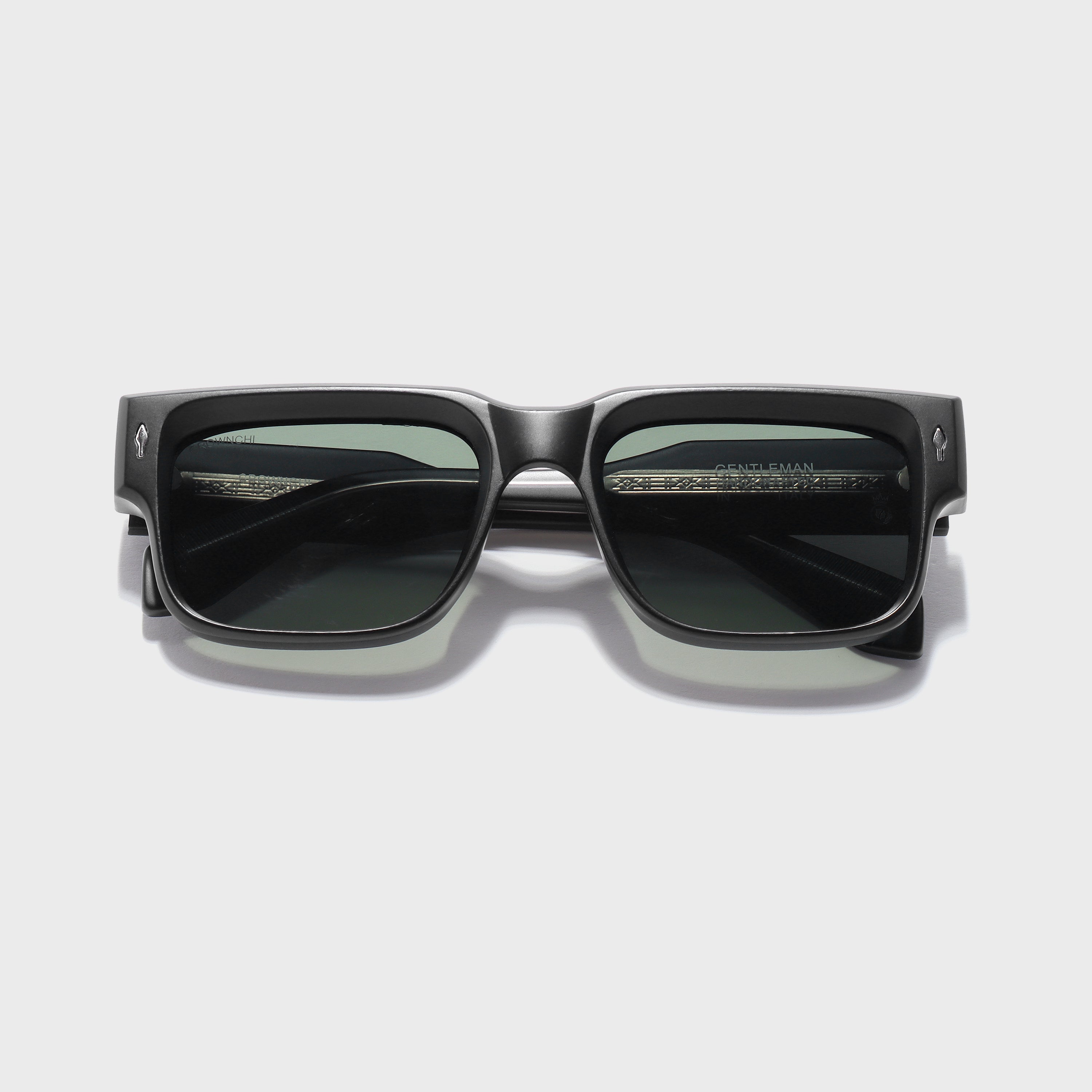 Crownchi Gentleman Black Green Square Sunglasses