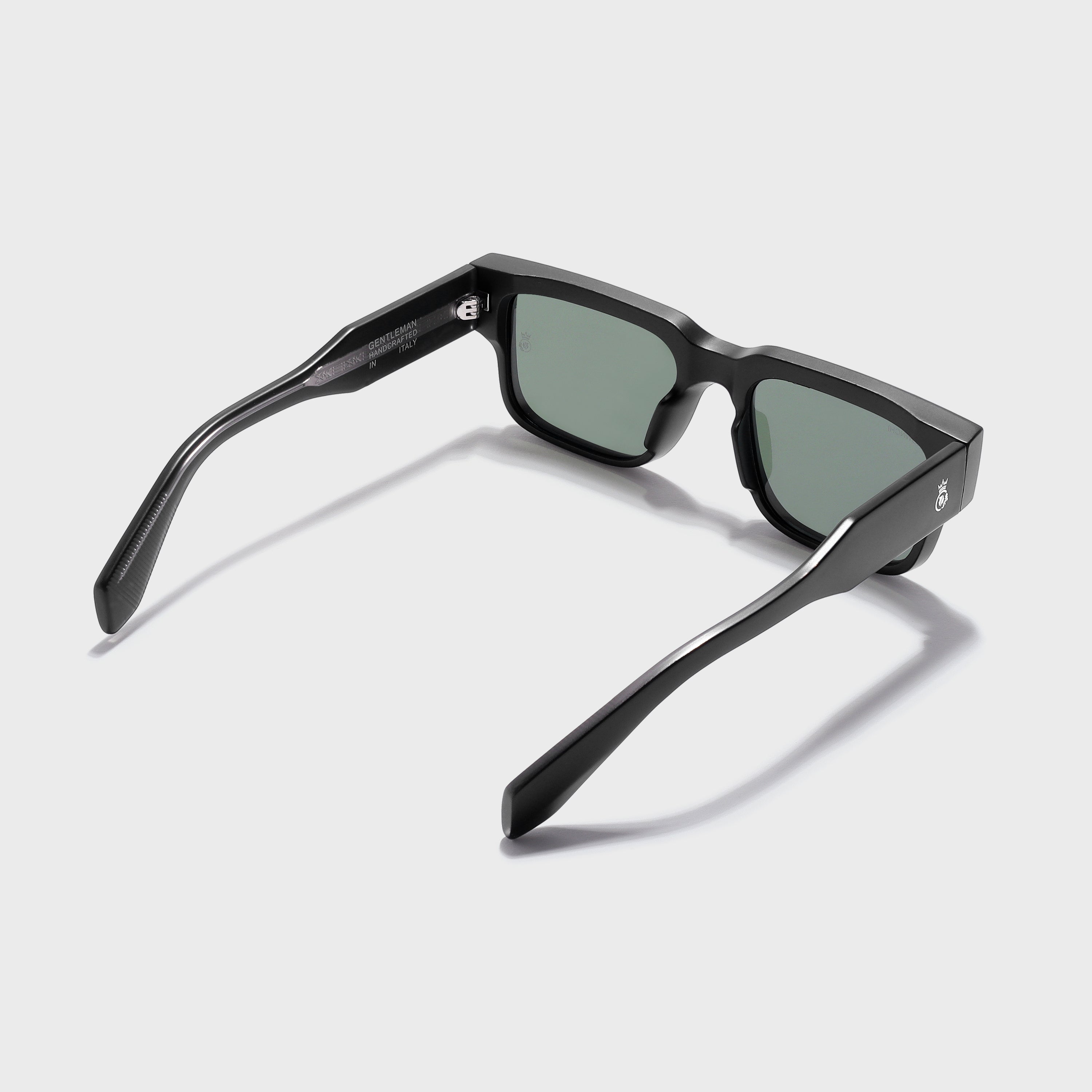 Crownchi Gentleman Black Green Square Sunglasses