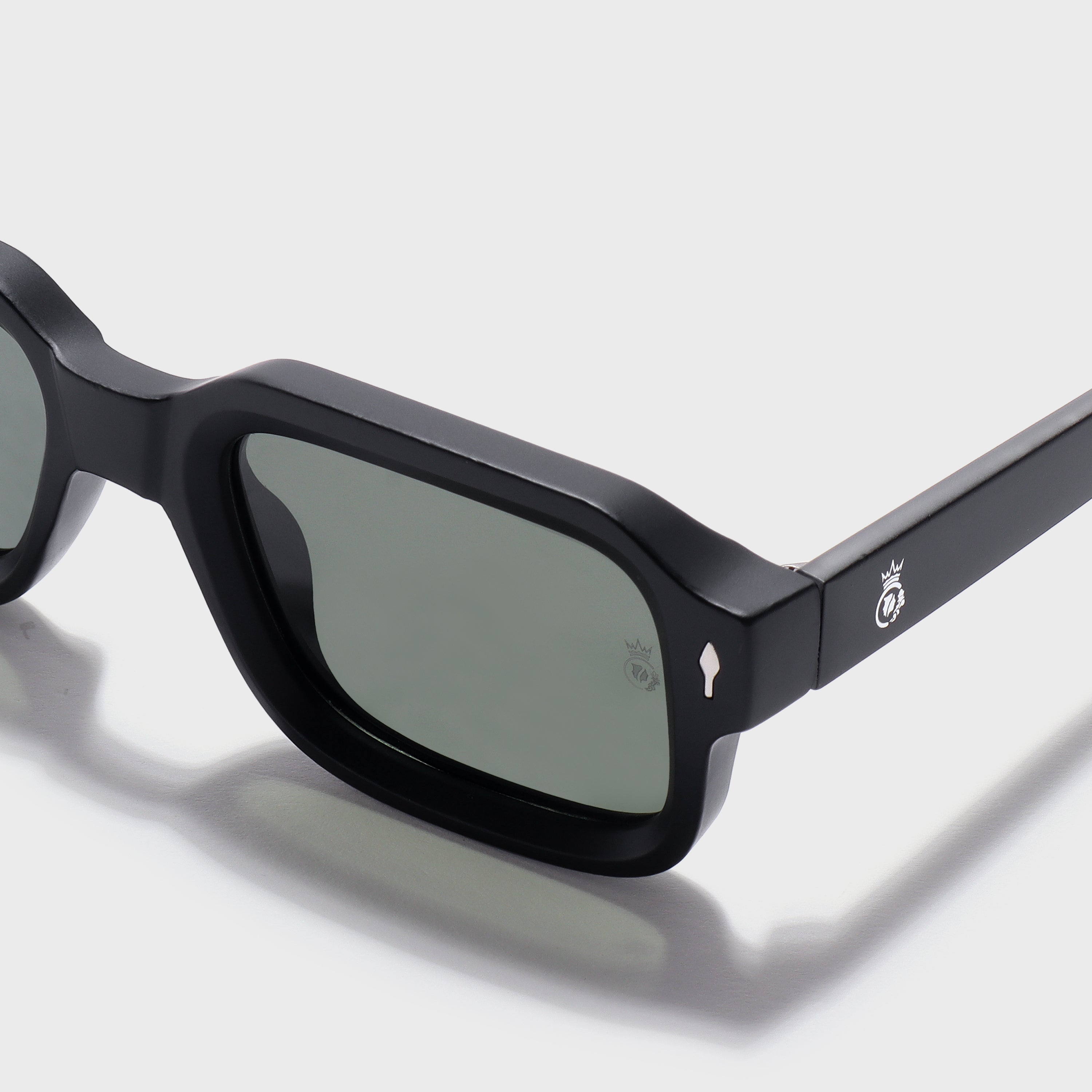 Crownchi Marsella Black Green Square Sunglasses