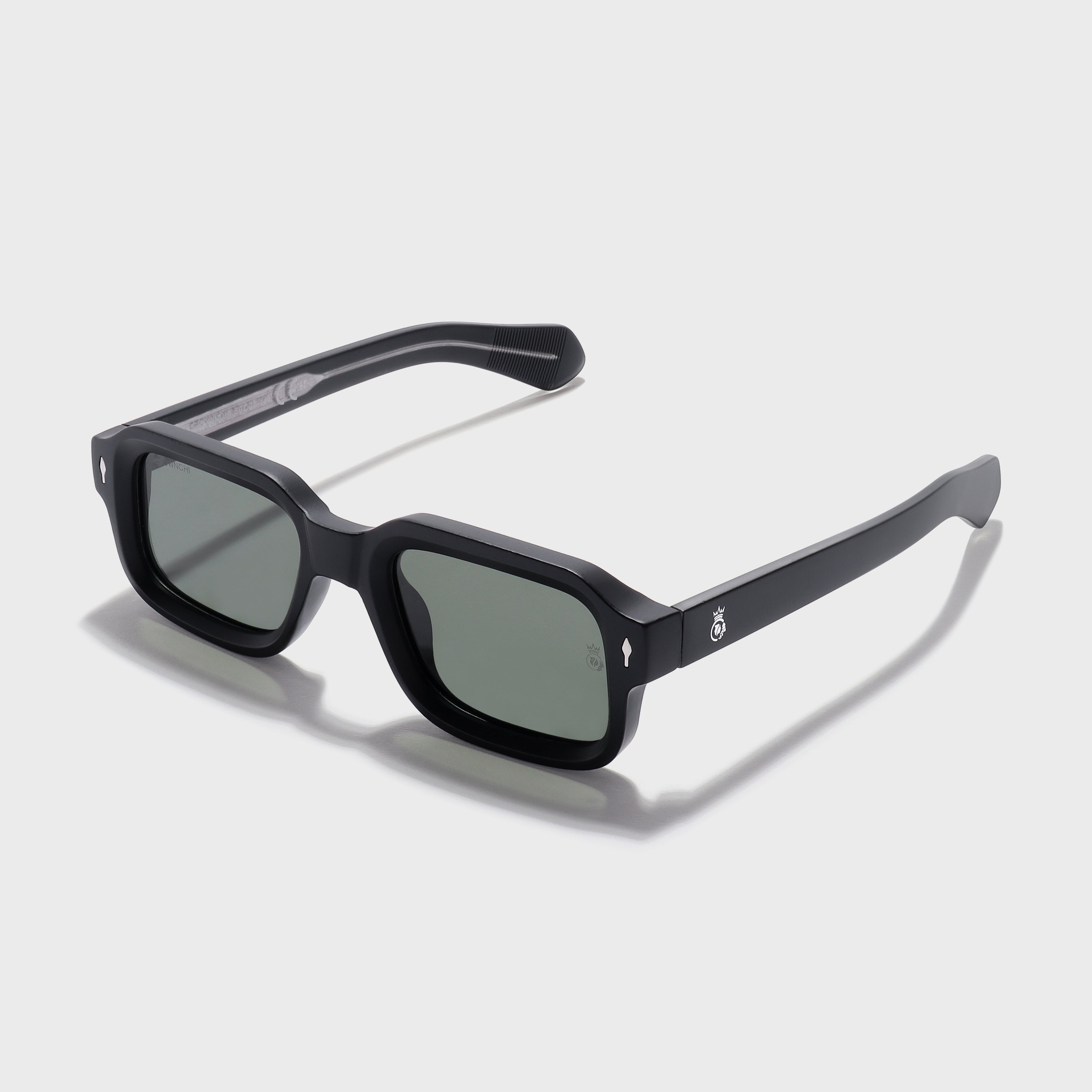 Crownchi Marsella Black Green Square Sunglasses