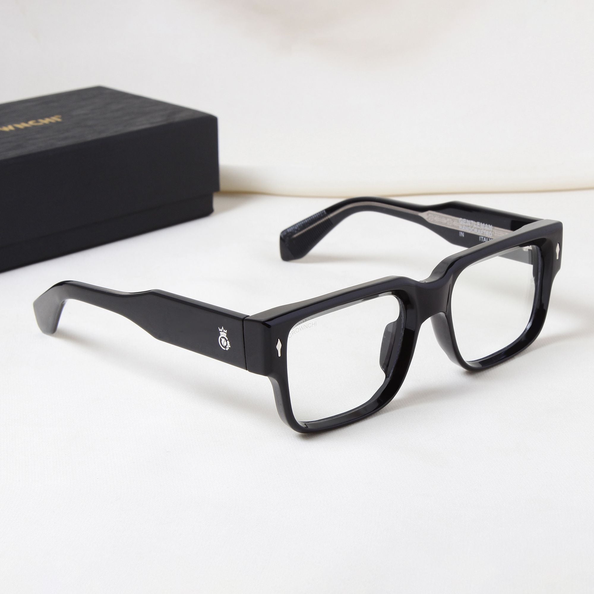 Crownchi Gentleman Black Clear Square Sunglasses