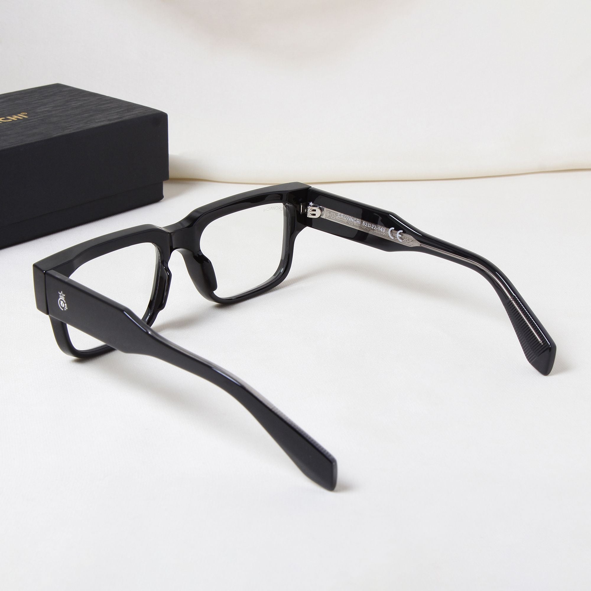 Crownchi Gentleman Black Clear Square Sunglasses