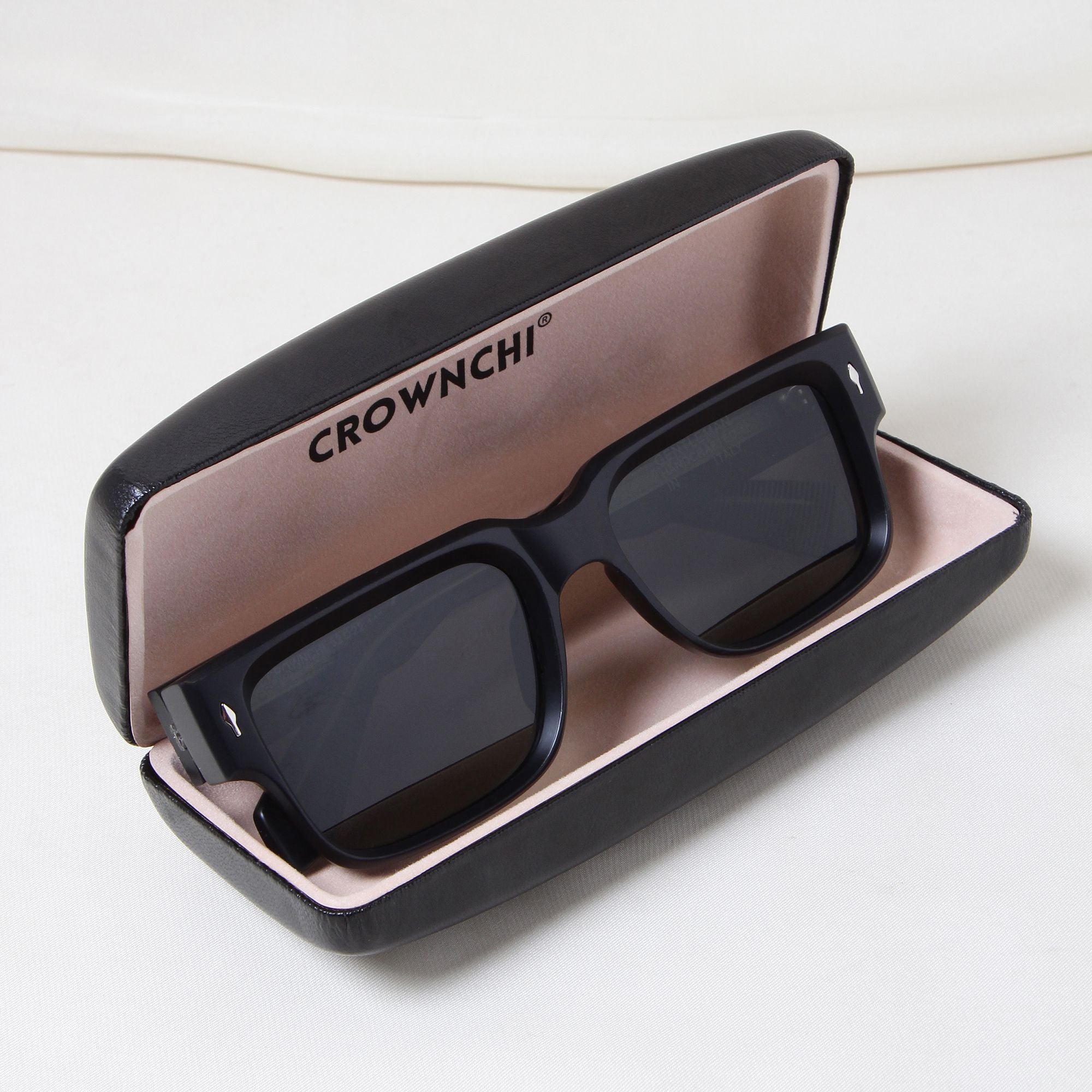 Crownchi Gentleman Black Green Square Sunglasses